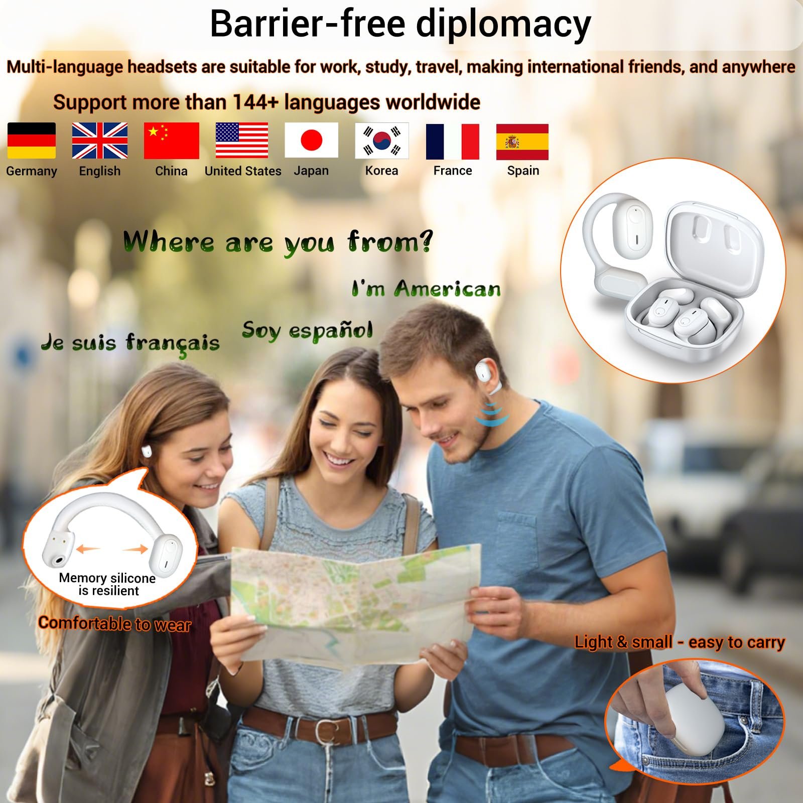 Навушники для перекладу Мов Ai 144+ Мов Bluetooth 5.4 для iOS та Android для подорожей, бізнесу та навчання, фото №2