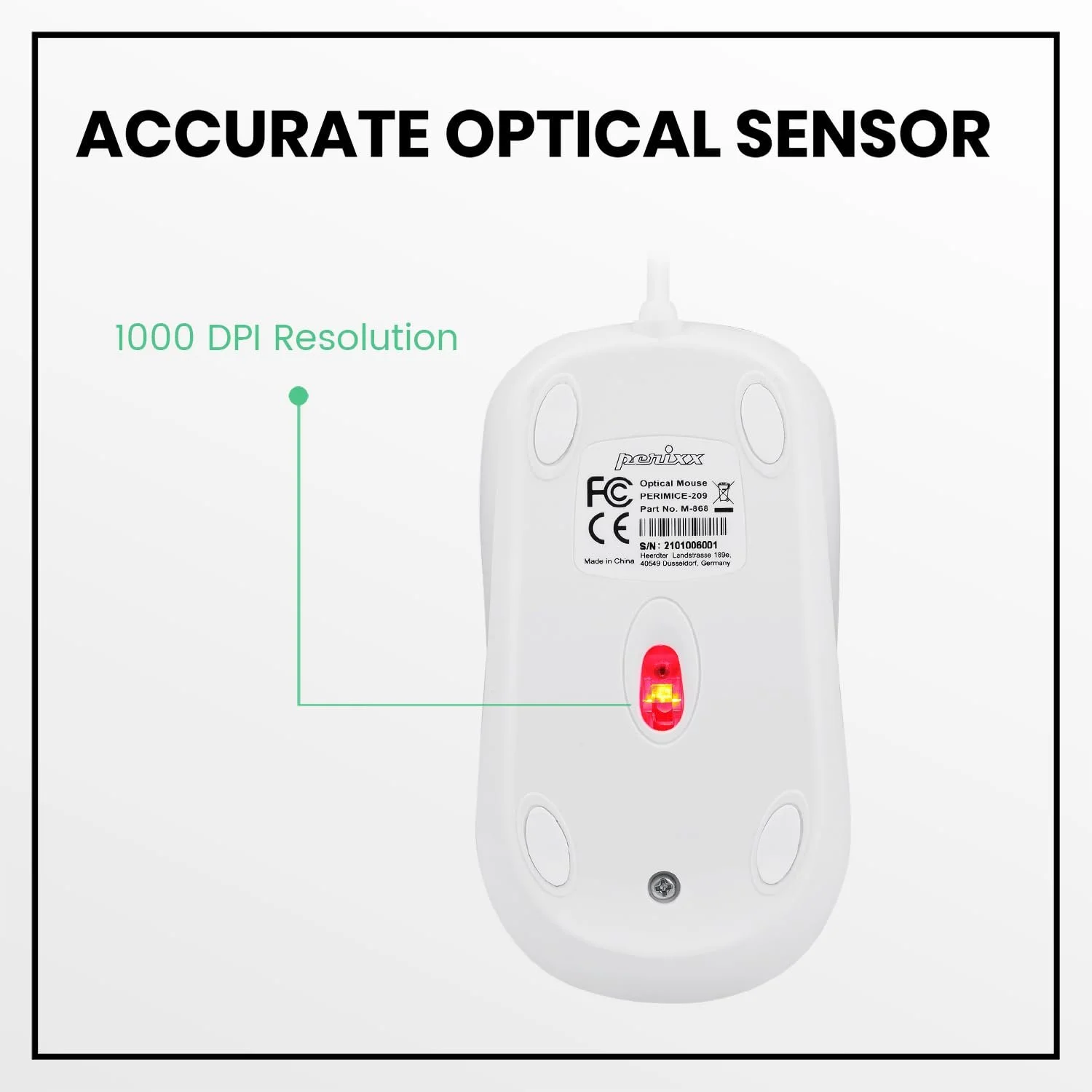 Мышь Perixx PERIMICE-209M Оптическая проводная USB 3 кнопки 1000 DPI Кабель 1,5 м Бежевый, фото №8