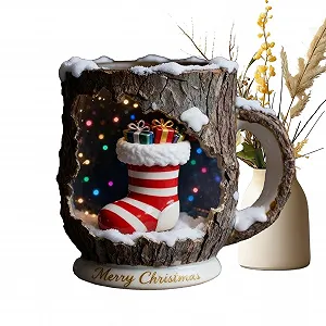 Різдвяна Кружка для кави Святкова кружка для напоїв з ефектом кори дерева - Фото 1