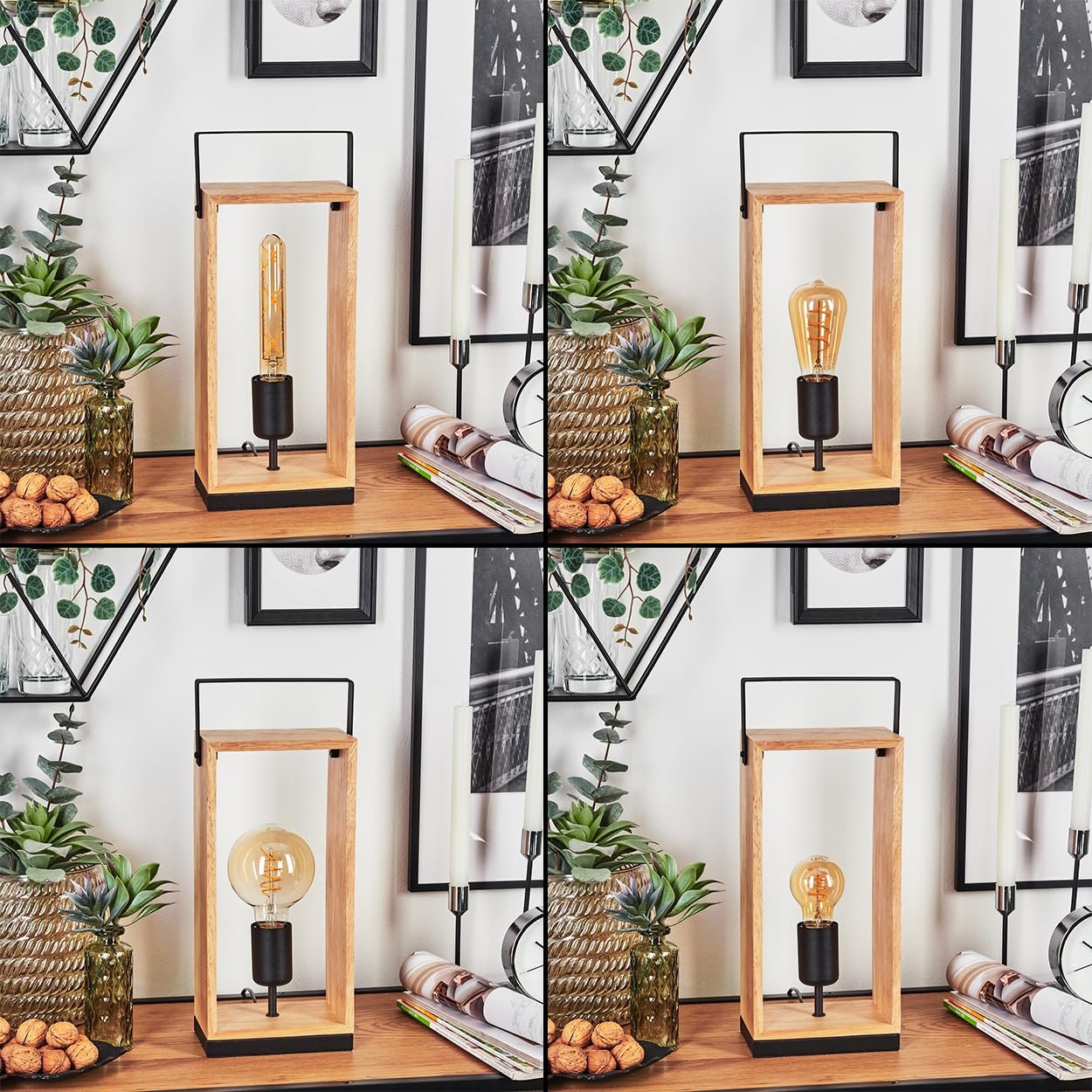 Настільна лампа HOFSTEIN Kabimoi метал/дерево E27 40 Вт Чорна/Натуральне дерево, фото №2