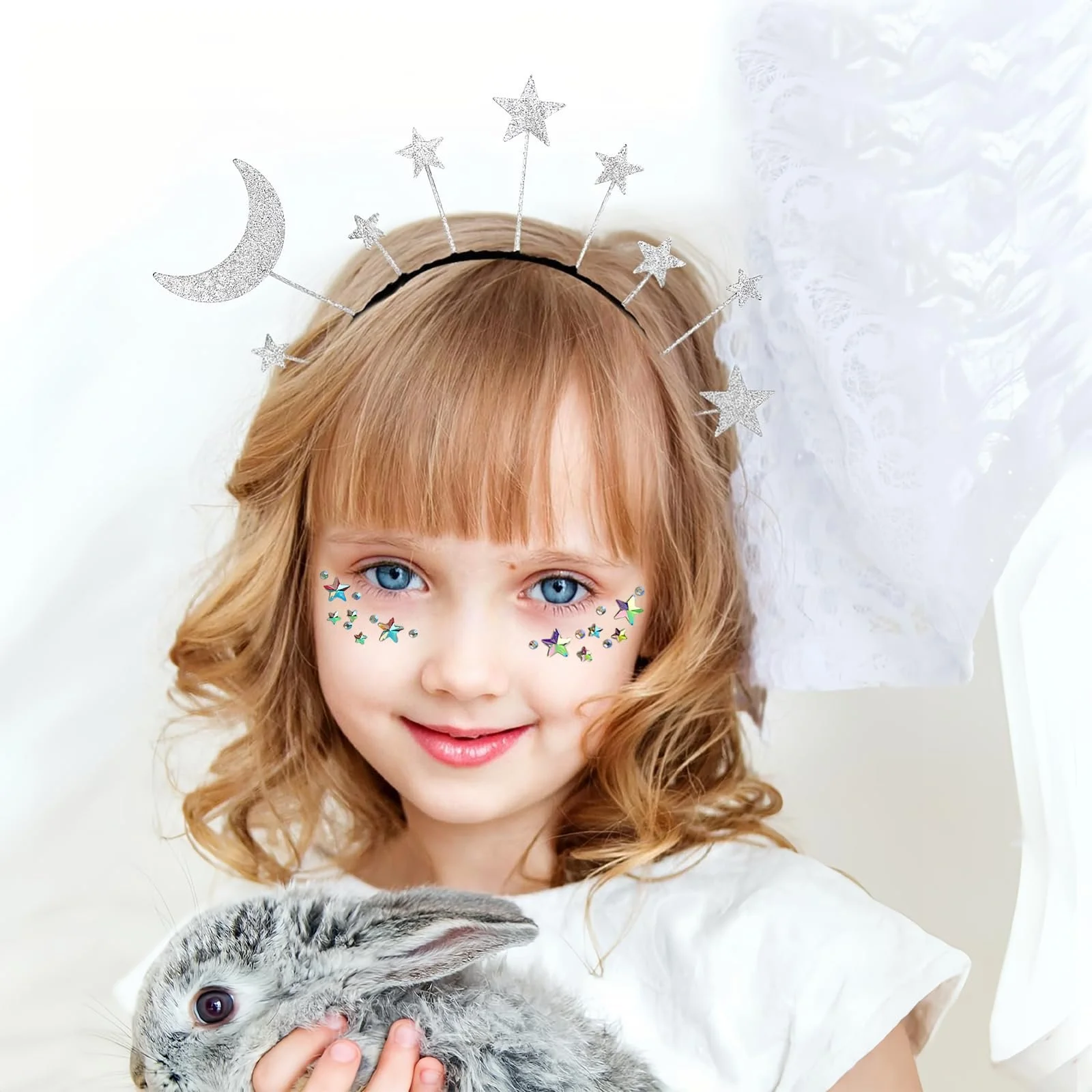 Обруч для волосся зі зірками та місяцем, сріблястий, фото №6