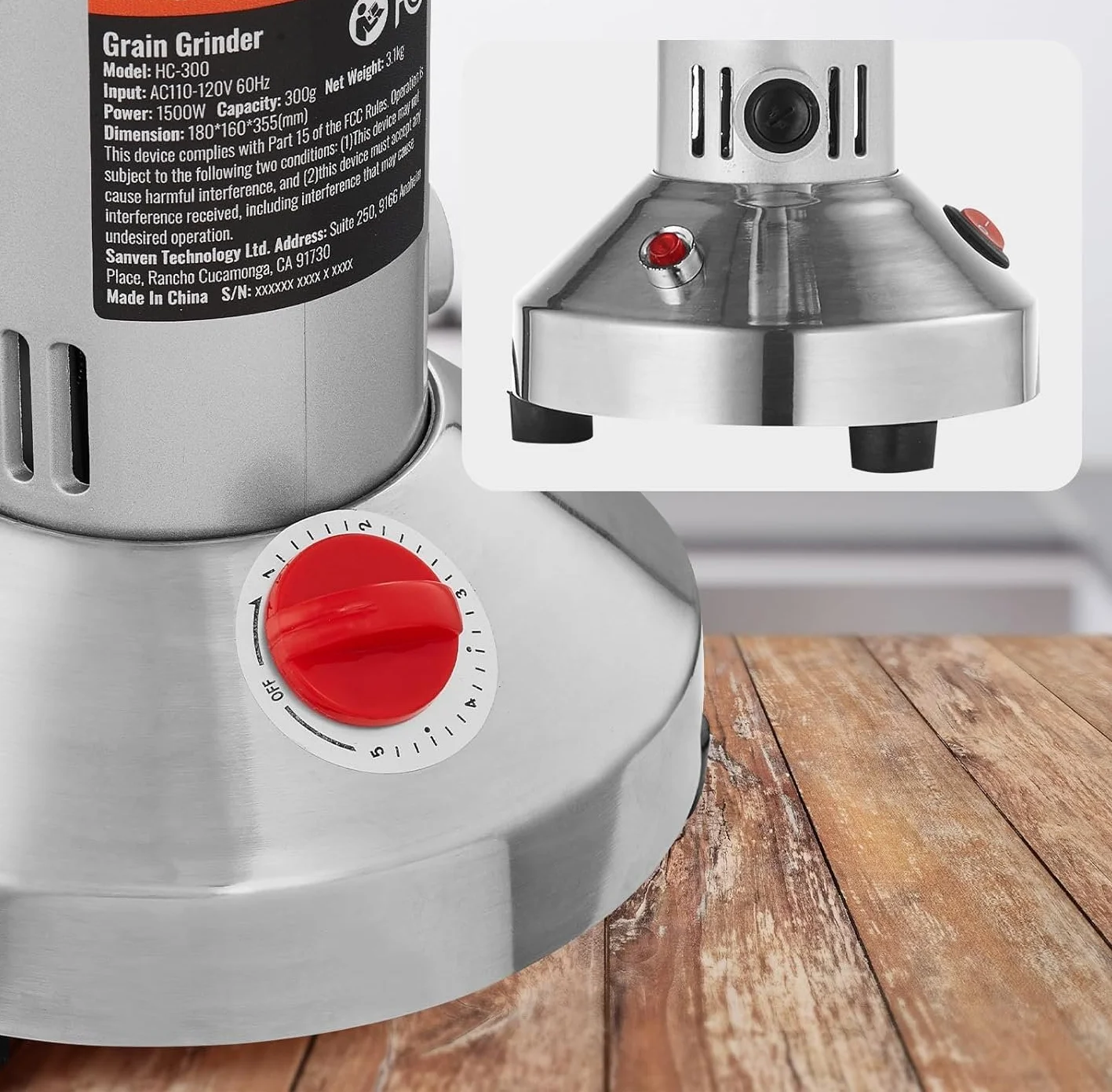Універсальний електричний млин VEVOR HC-300 / 1500W / 300 г / Нержавіюча сталь / Срібний, фото №4