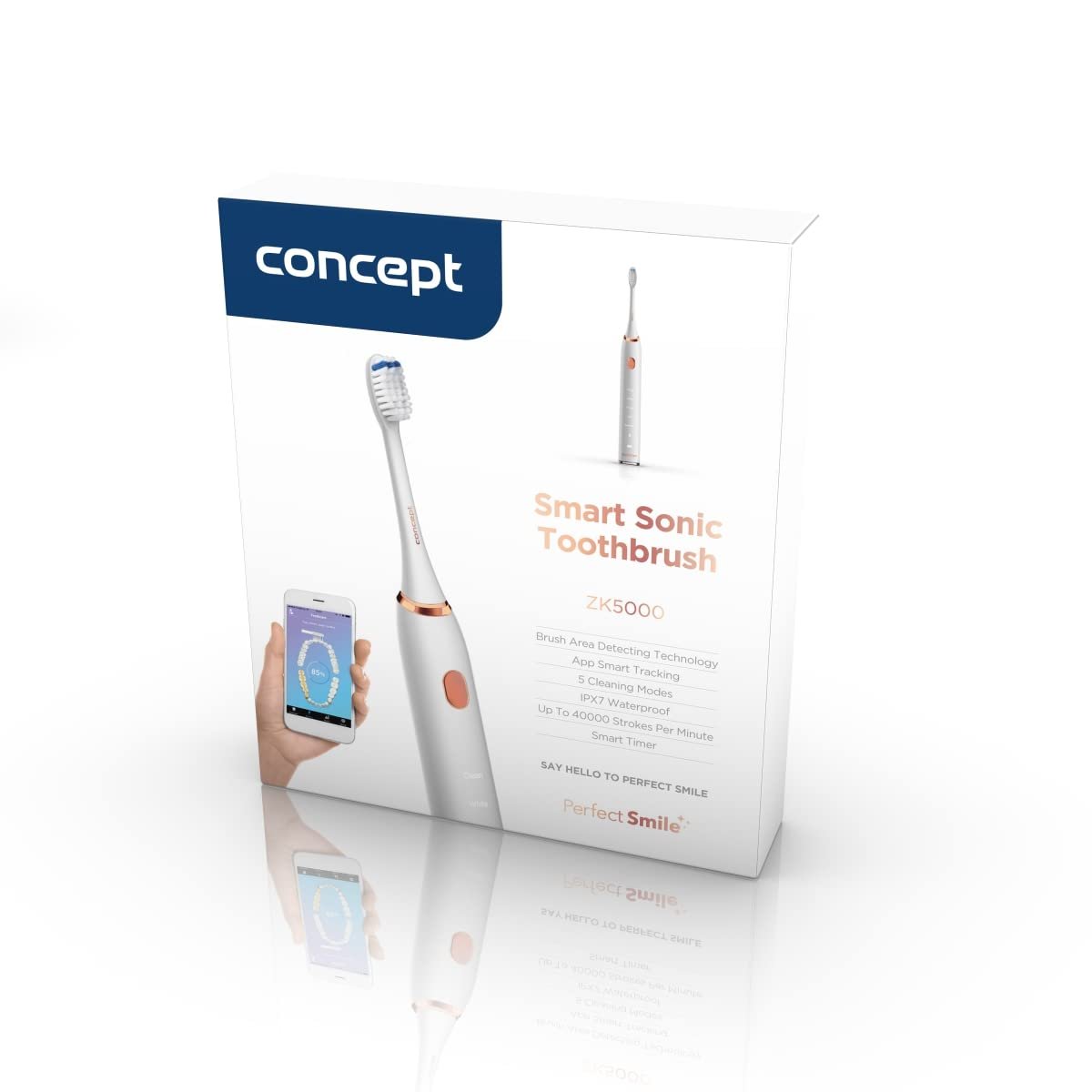 Зубная щетка звуковая Concept ZK5000 с приложением Perfect Smile и зарядкой, дорожный футляр, белая, фото №25