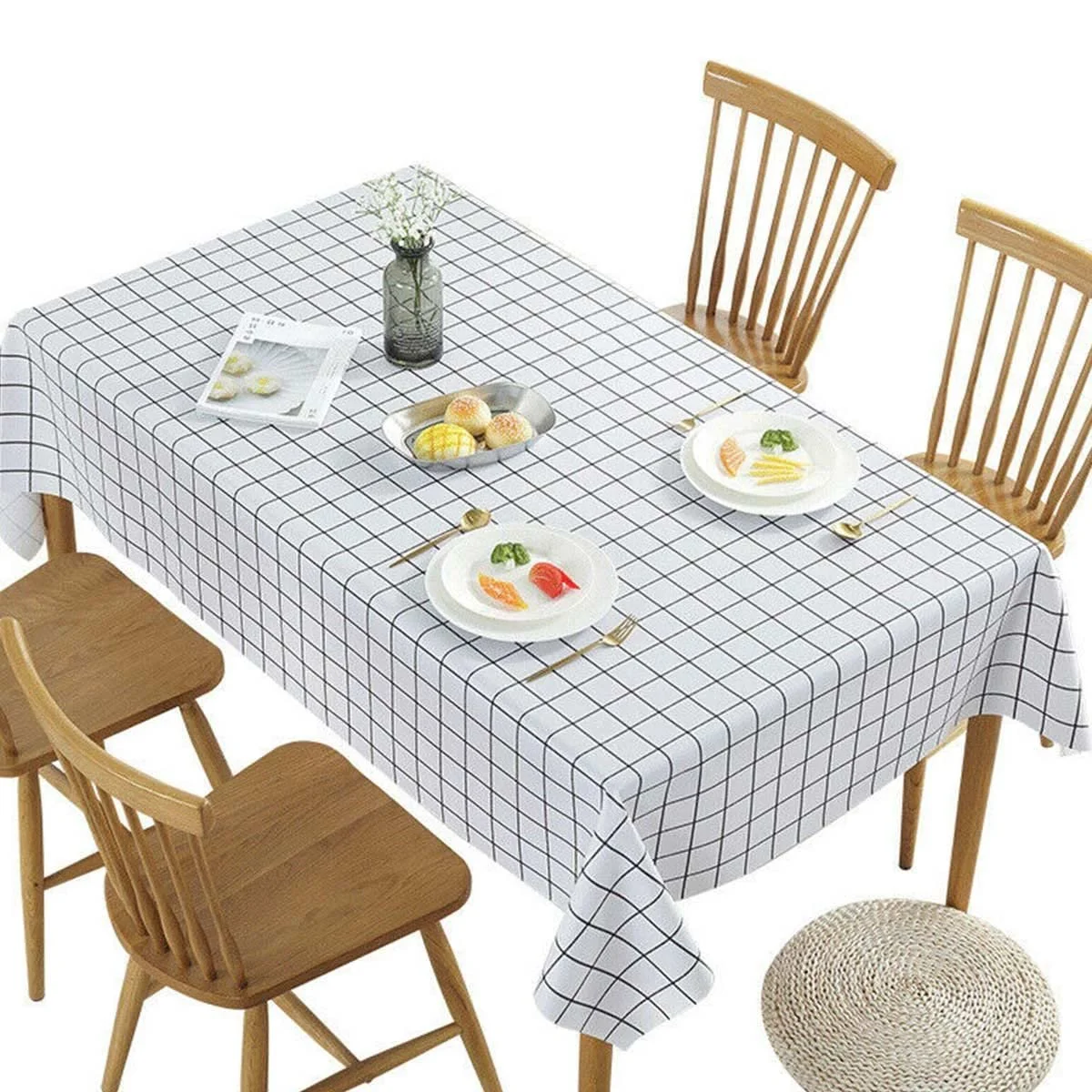 Скатертини (2 шт.) прямокутні PVC 137 x 180 см White Checked Напівпрозорі Вінілові, фото №1