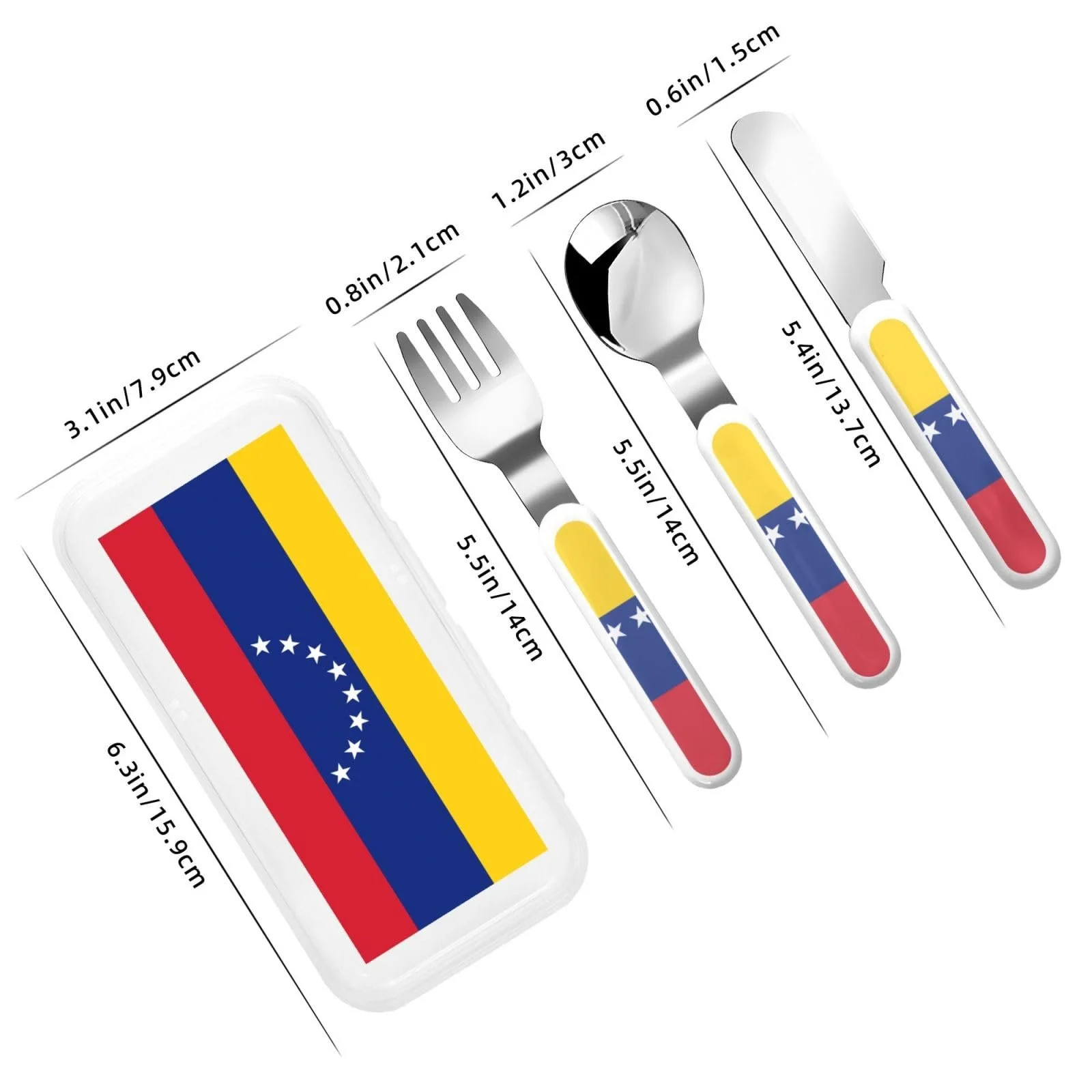 Набір дитячих столових приборів з трьох предметів з прапором Венесуели багаторазовий, фото №3 Набір дитячих столових приборів з трьох предметів з прапором Венесуели багаторазовий, фото №3