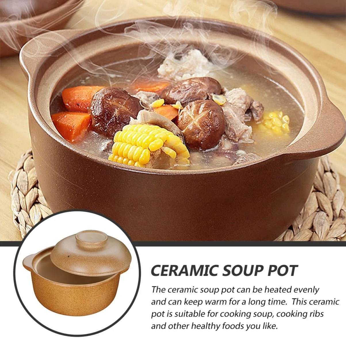 Кастрюля Керамическая Жаропрочная со стеклянной крышкой Устойчивая к кислотам и щелочам, фото №2