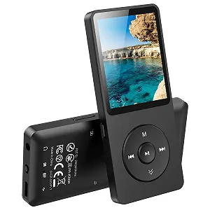 MP3-плеєр AGPTEK 64 ГБ Bluetooth 5.3 зі спікером, 40 годин роботи від батареї, маленький і класичний спортивний MP3 з екраном 1,8 дюйма, FM-радіо (без навушників), Чорний - Фото 1