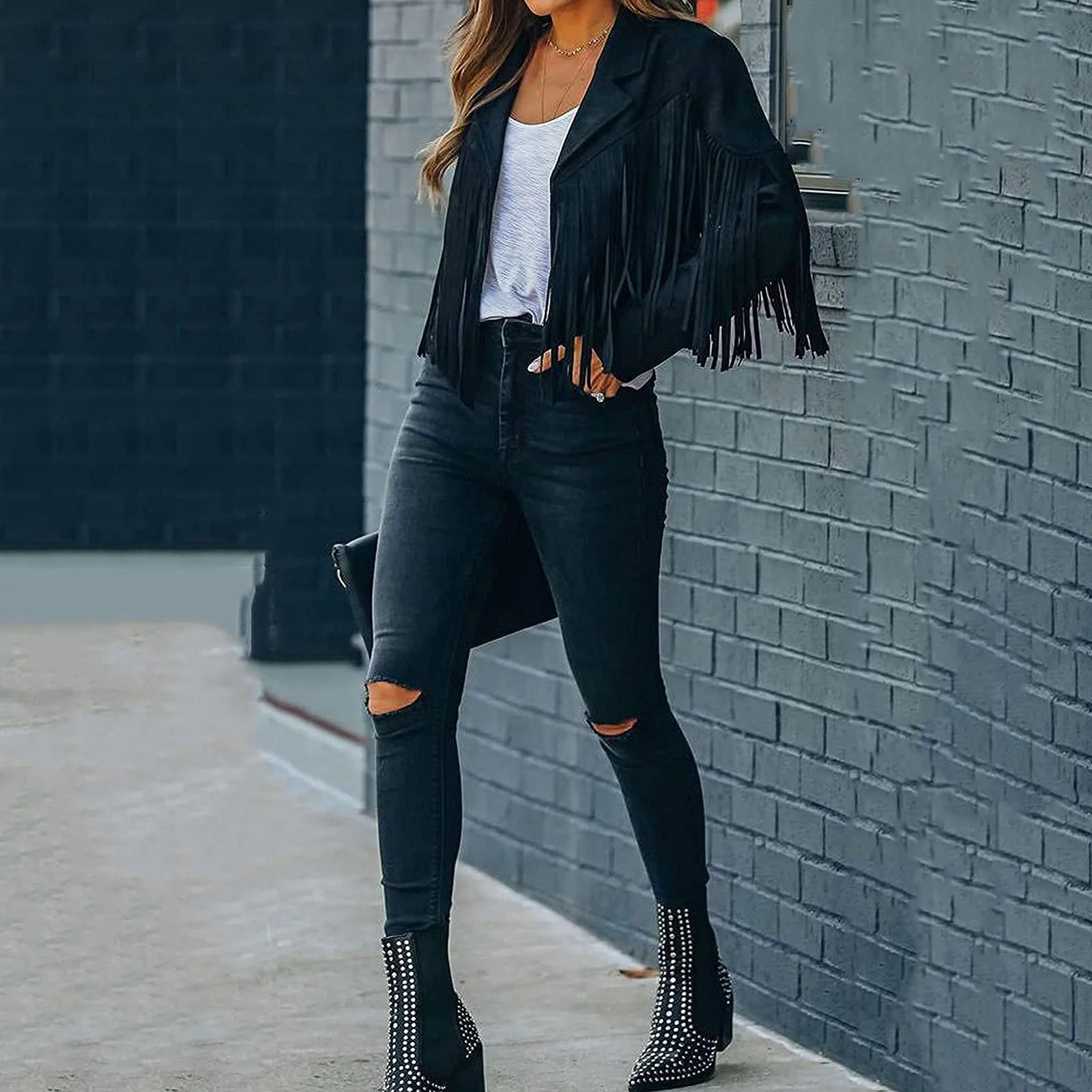 Коротка куртка з бахромою для жінок, фото №3 Коротка куртка з бахромою для жінок, фото №3