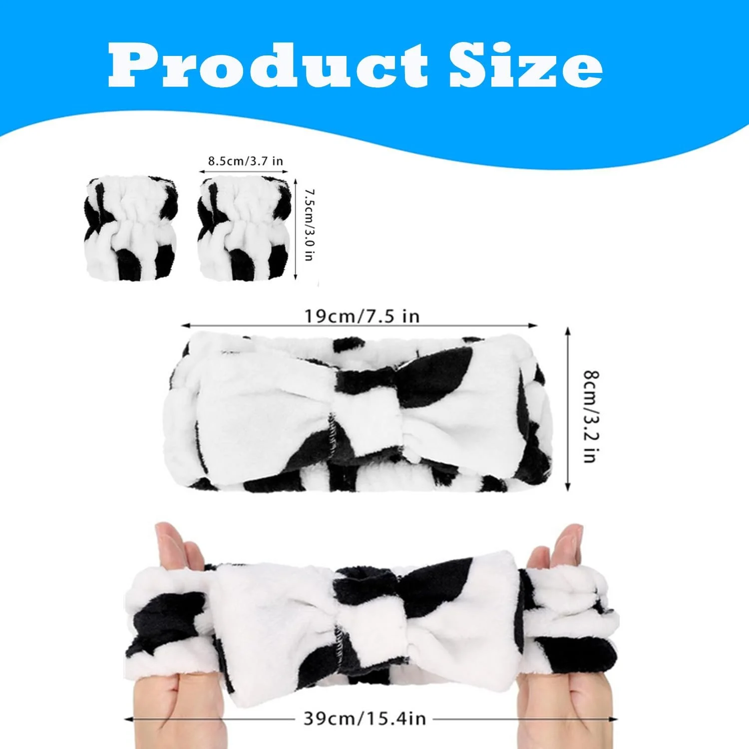 Пов'язка на голову Косметичний набір з 2 браслетами для вмивання зап'ястя, фото №2