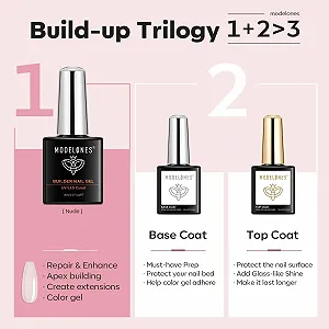 Гель для нарощування нігтів Modelones 8 в 1 - Набір нюдової рожевої бази та верхнього покриття 3 x 15 мл synthetic.ua - Фото 1