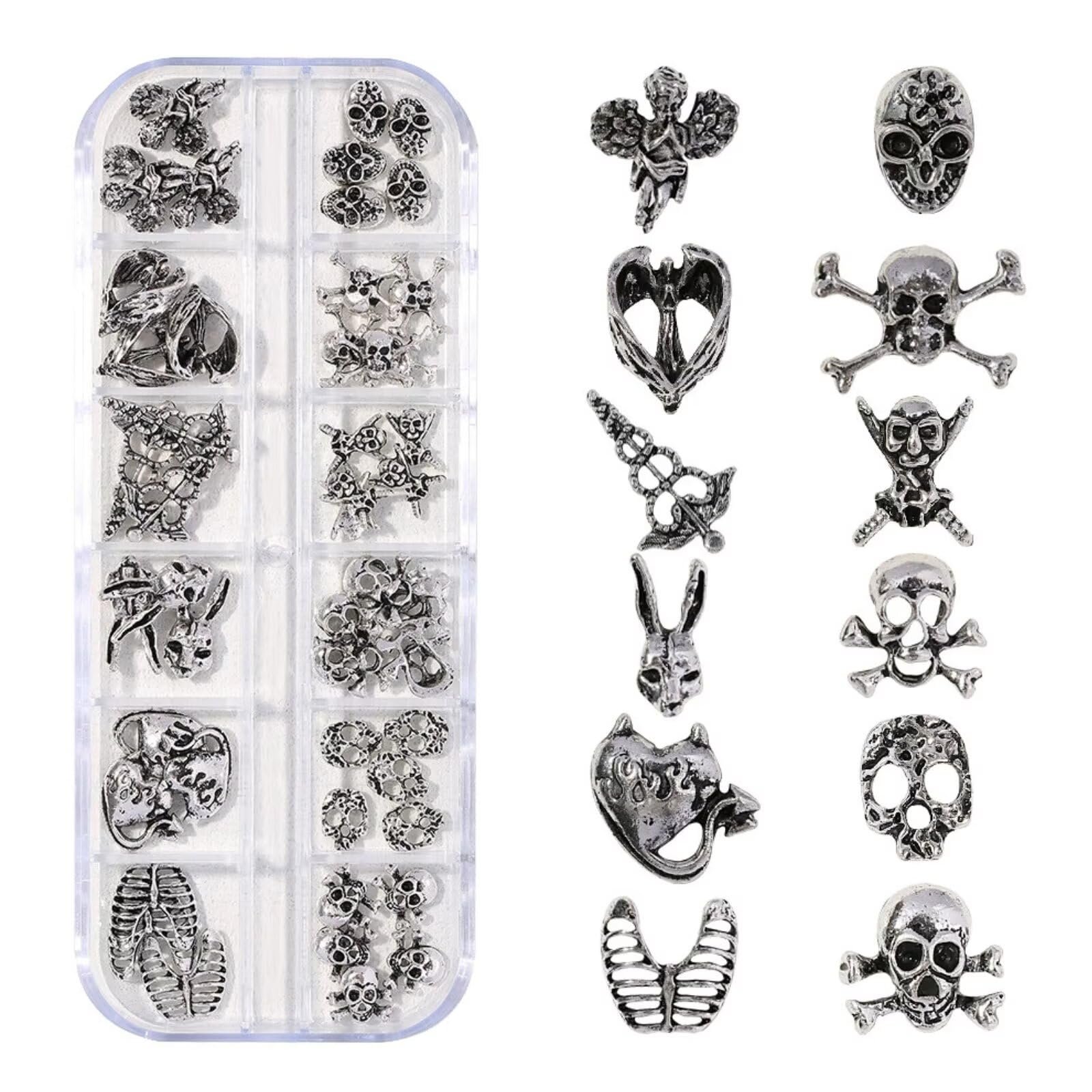 3D Хэллоуин Подвески для ногтей RUNRAYAY Металл Хром Готический Ретро Панк Череп, 48 шт, фото №1