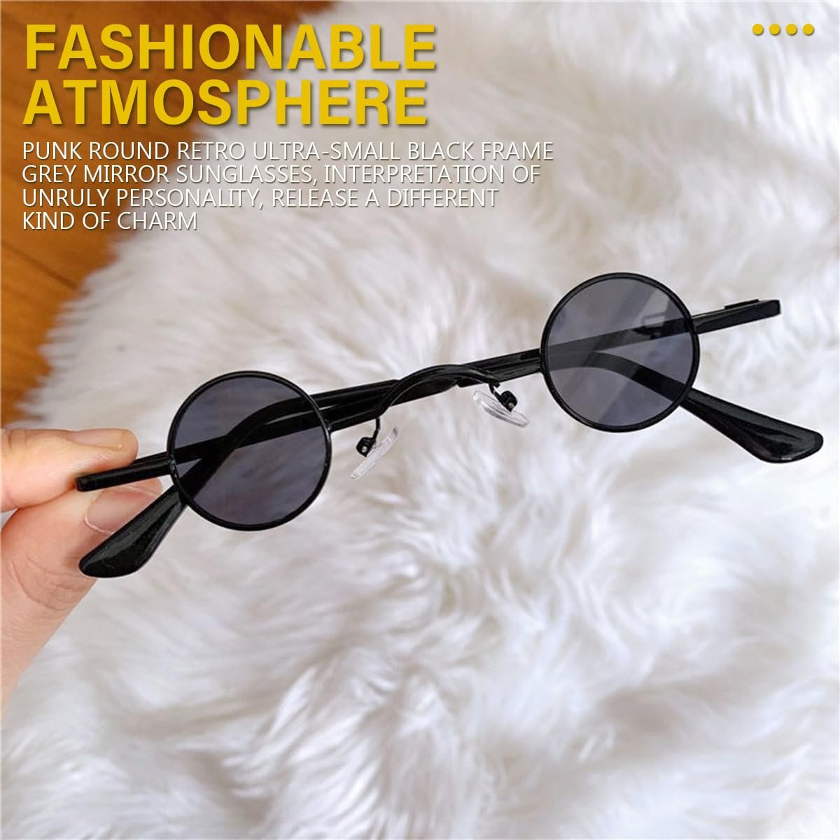 Сонцезахисні Окуляри FERCAISH Ретро Круглі Маленькі Steampunk Вінтажні Хіпі Чорні, фото №3