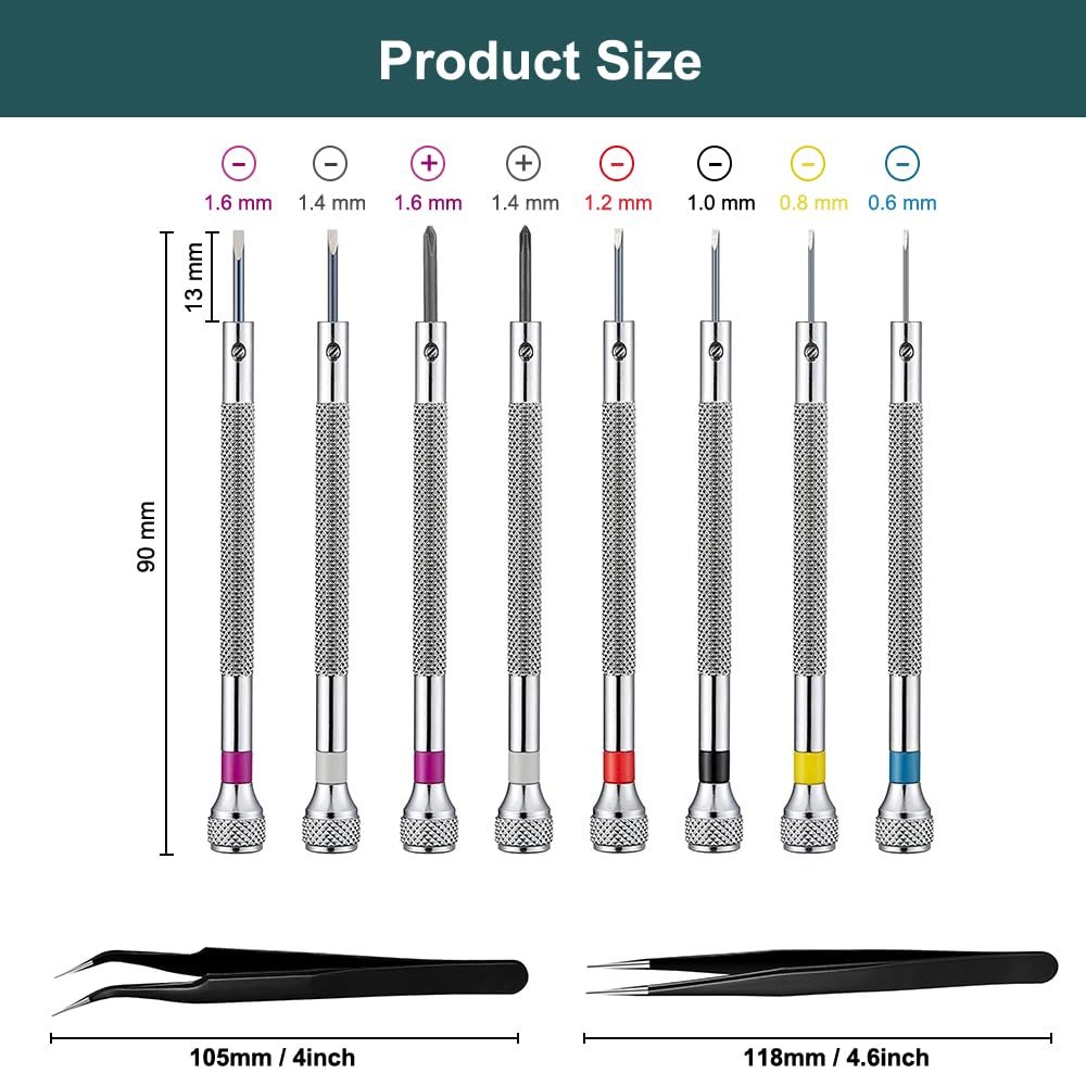Набір Викруток Precision з 8 предметів для годинників з 2 пінцетами, Викрутки для ремонту окулярів 0.6/0.8/1.0/1.2/1.4/1.6 мм для годинників окулярів ювелірних виробів, фото №2 Набір Викруток Precision з 8 предметів для годинників з 2 пінцетами, Викрутки для ремонту окулярів 0.6/0.8/1.0/1.2/1.4/1.6 мм для годинників окулярів ювелірних виробів, фото №2