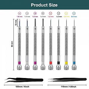 Набір Викруток Precision з 8 предметів для годинників з 2 пінцетами, Викрутки для ремонту окулярів 0.6/0.8/1.0/1.2/1.4/1.6 мм для годинників окулярів ювелірних виробів synthetic.ua - Фото 1