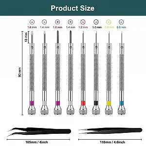 Набір Викруток Precision з 8 предметів для годинників з 2 пінцетами, Викрутки для ремонту окулярів 0.6/0.8/1.0/1.2/1.4/1.6 мм для годинників окулярів ювелірних виробів synthetic.ua - Фото 1