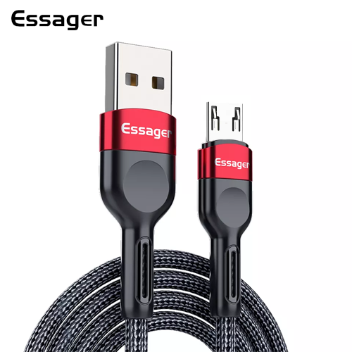 Зарядный кабель ESSAGER micro USB 2.4A черный 1метр(PS), фото №1
