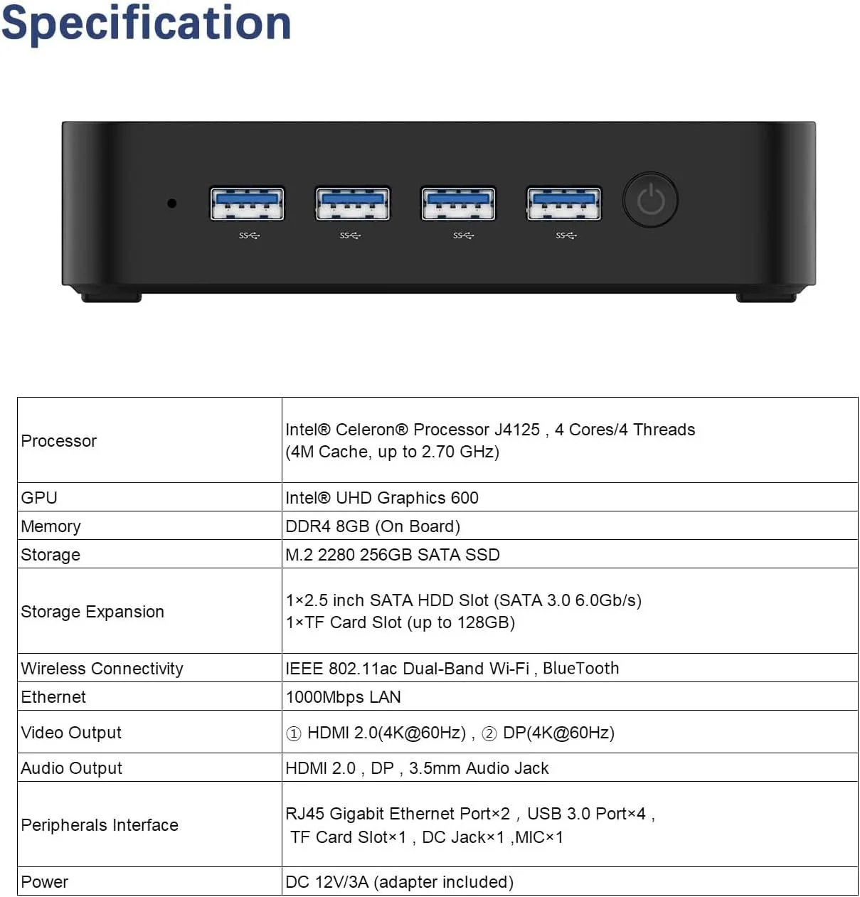 Міні ПК MINIS FORUM GK41 / Intel Celeron J4125 / RAM 8GB / SSD 256GB / HDMI / 2 х LAN / Wi-Fi 5 / Bluetooth 4.2 / Windows 11 / Чорний, фото №2 Міні ПК MINIS FORUM GK41 / Intel Celeron J4125 / RAM 8GB / SSD 256GB / HDMI / 2 х LAN / Wi-Fi 5 / Bluetooth 4.2 / Windows 11 / Чорний, фото №2