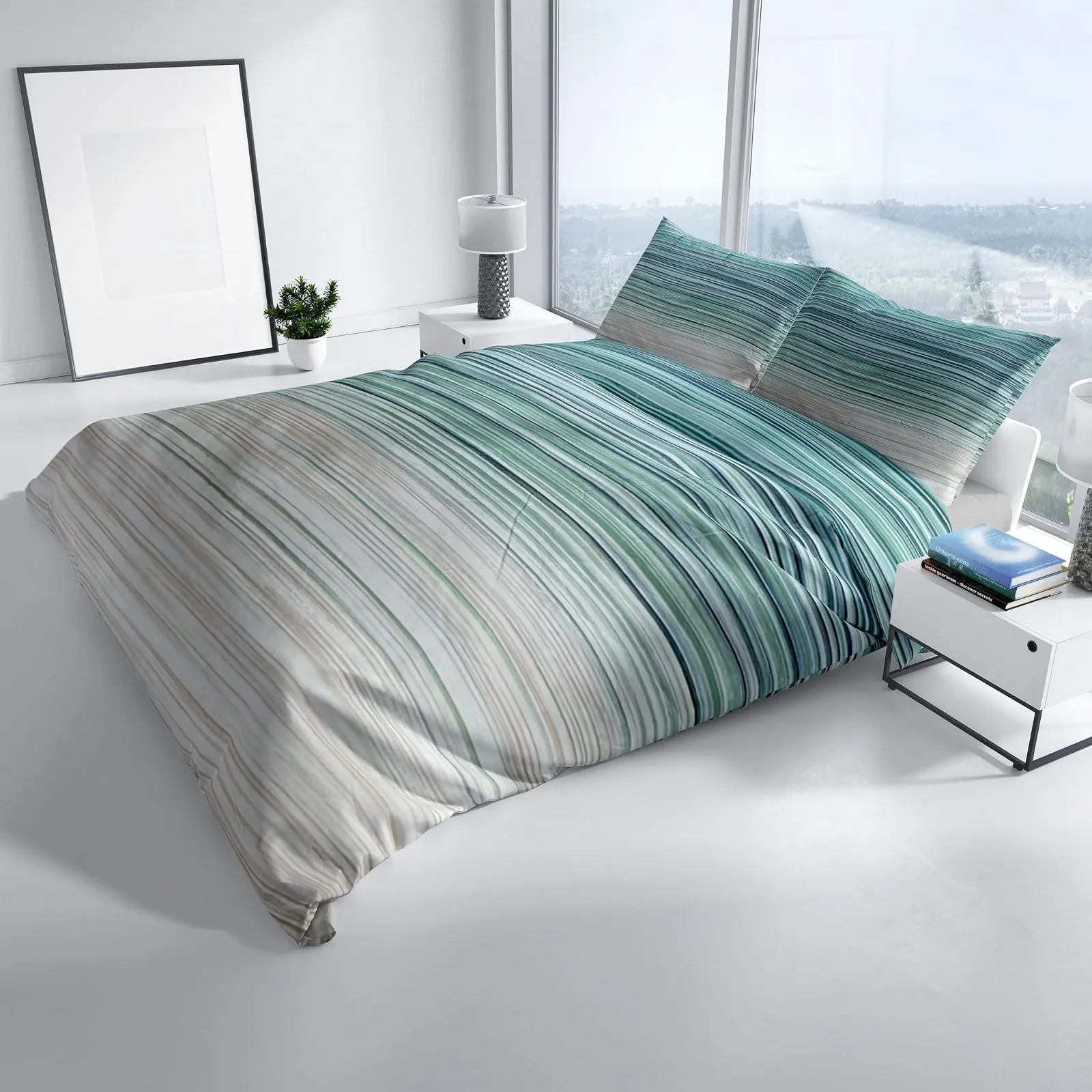 Комплект постельного белья Leonado Vicenti Cotton Renforce 135 x 200 см 2 предмета с молнией Серо-зеленый в полоску, фото №5