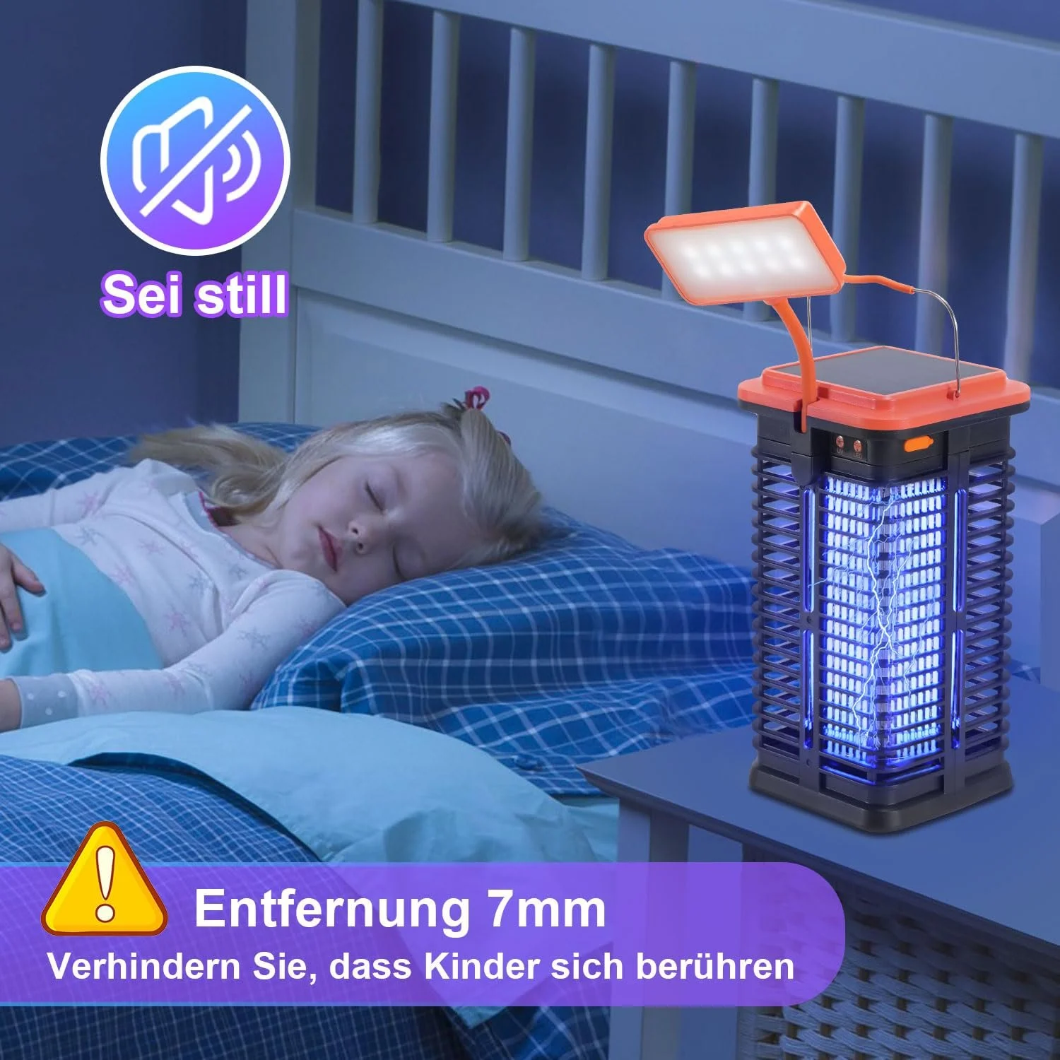 Уничтожитель насекомых электрический Mosquito Lamp солнечный 365 нм UV 1500 В LED подсвека, фото №5