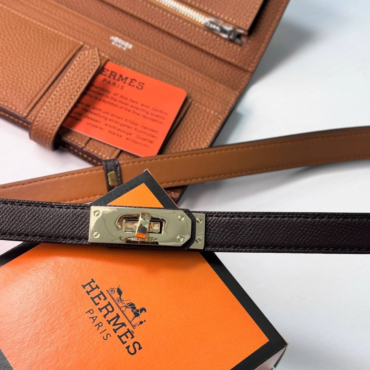 Ремінь жіночий темно коричневий шкіряний Hermes, фото №3