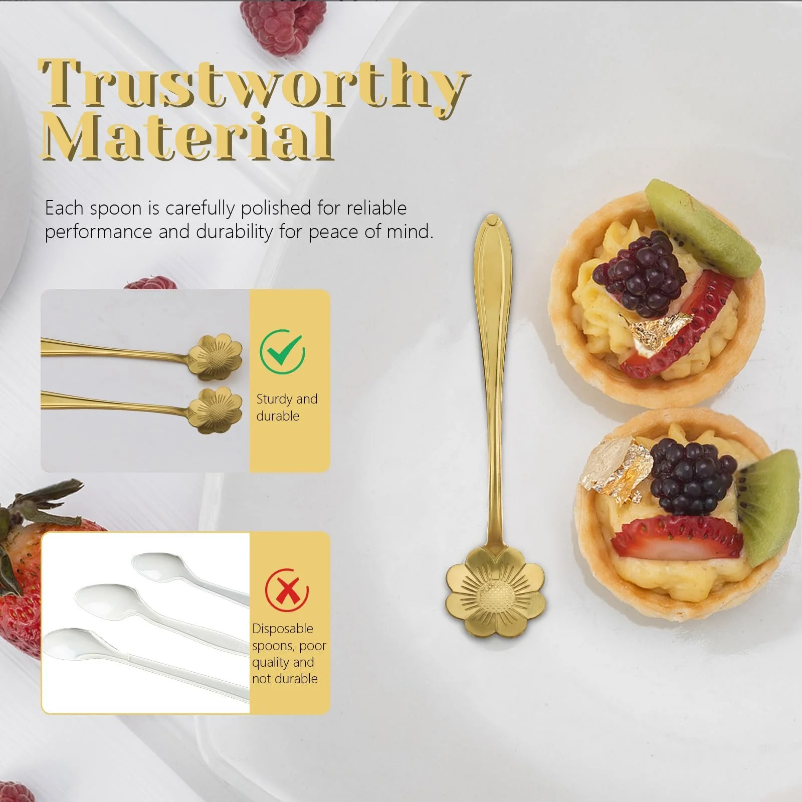 Ложка чайна нержавіюча сталь Квітка 12.5 см, 40 шт, золотий, фото №4