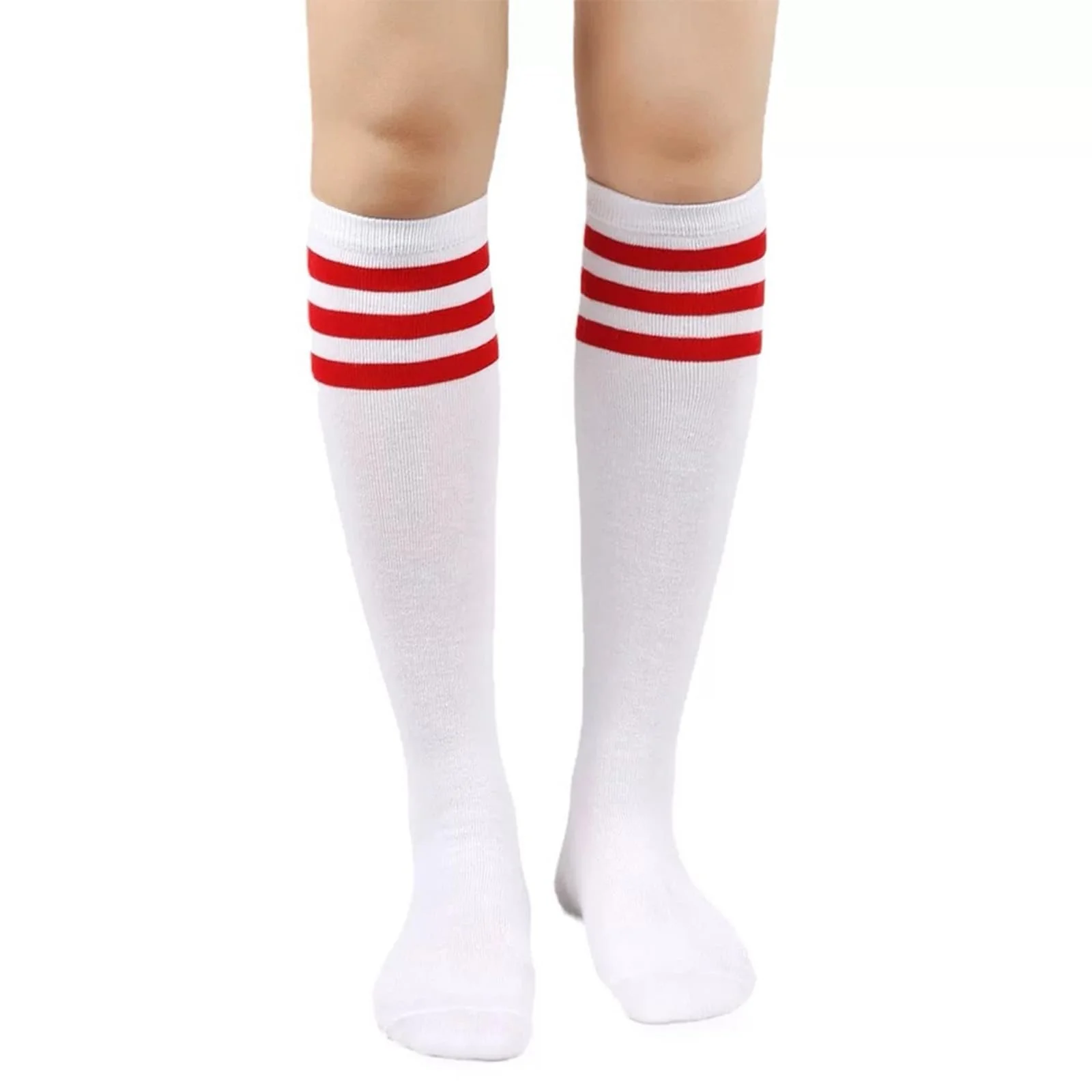 Жіночі високі шкарпетки Білий фон з червоними смужками, фото №1