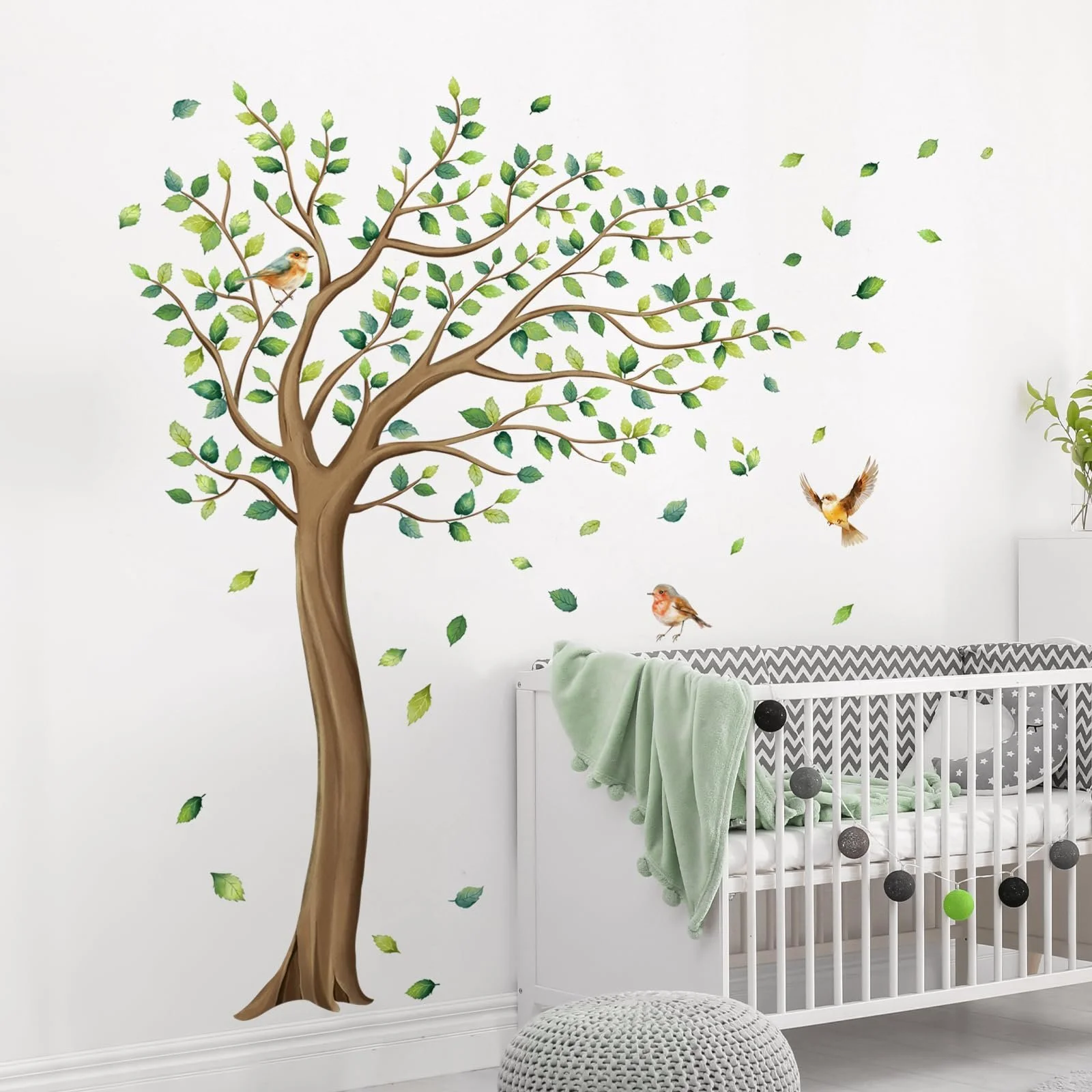 Наклейка на стіну Tanlaby Велике дерево Зелене листя Птахи, фото №3