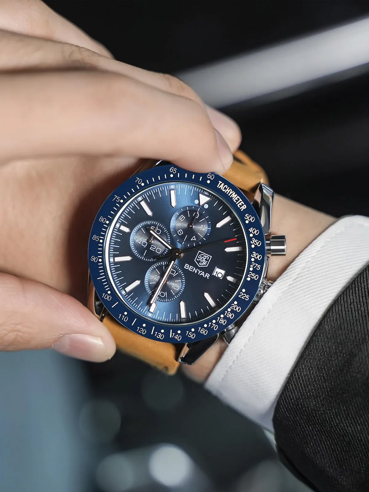 Чоловічий Годинник Benyar Хронограф Кварцовий Шкіряний Спортивний Бізнес Модний Водонепроникний, фото №7 Чоловічий Годинник Benyar Хронограф Кварцовий Шкіряний Спортивний Бізнес Модний Водонепроникний, фото №7