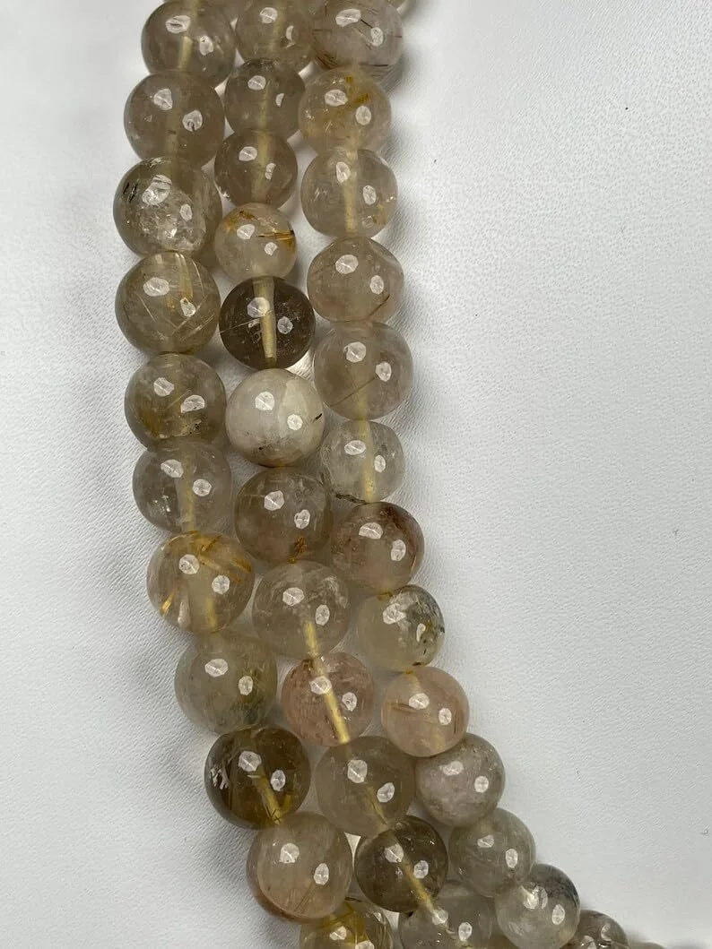 Бусины рондель из натурального золотистого рутилового кварца 7-8 мм, нить длиной 45 см бусины из драгоценных камней для ожерелья, браслета, фото №1