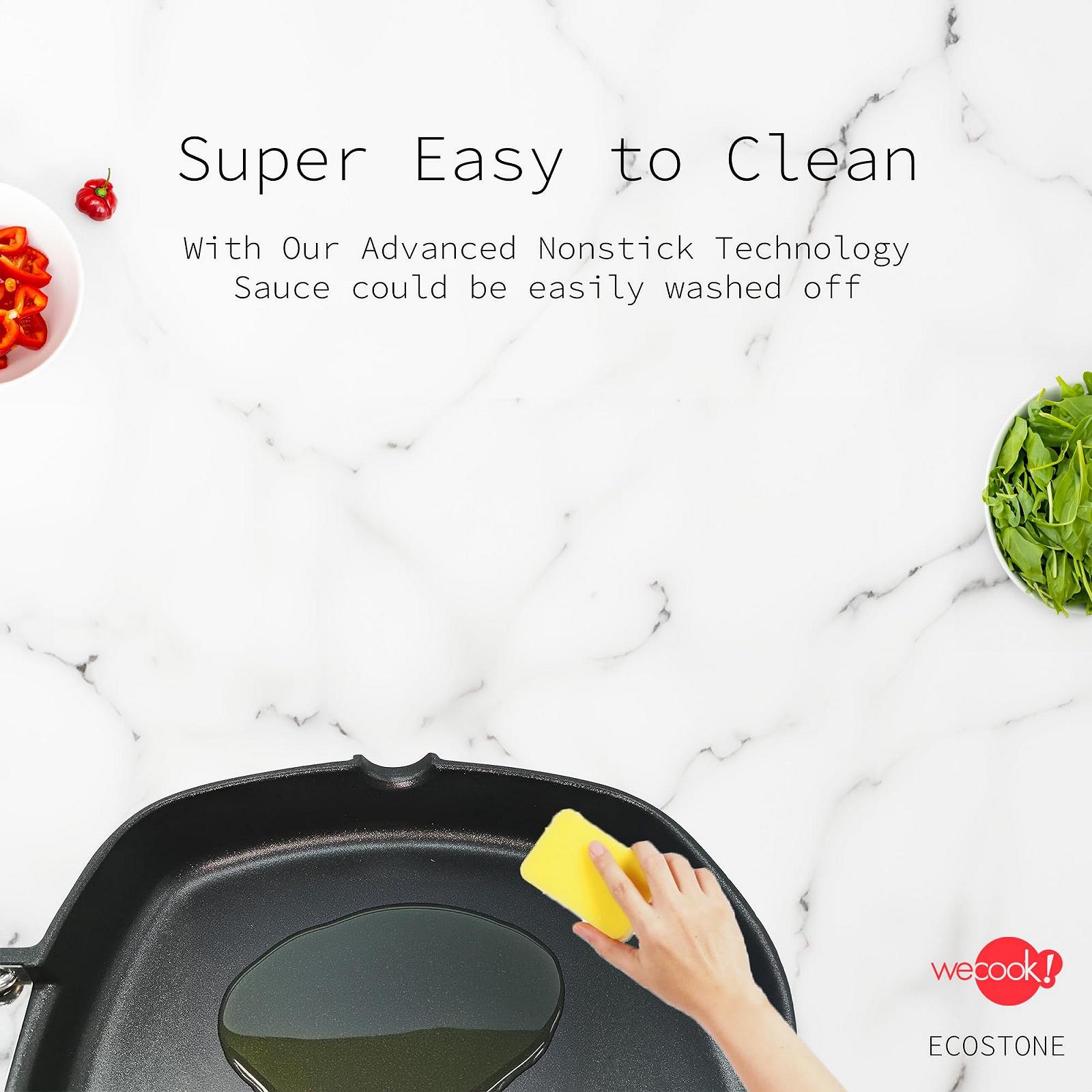 Сковорода-гриль WECOOK! Ecostone Индукционная гладкая, 20 x 20 см, антипригарное покрытие ILAG Ecological PFOA-Free, литой алюминий, толщина 5 мм, складная деревянная ручка, Vitroceramic, газ, фото №3