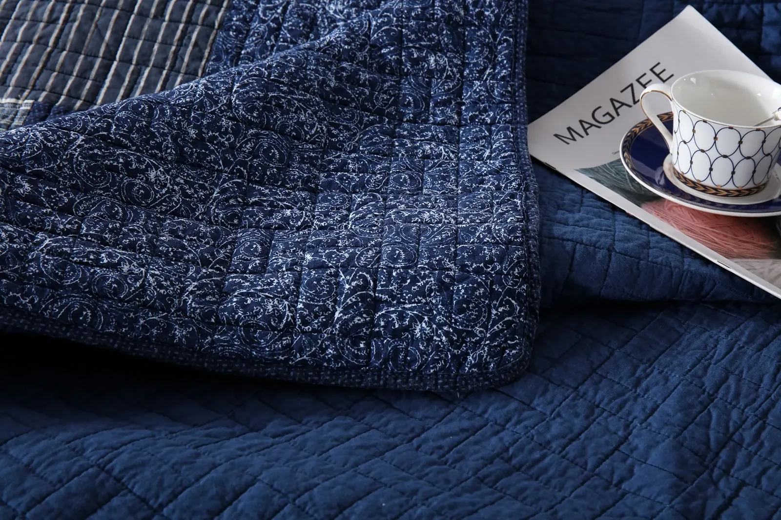 Покривало Qucover Бавовна Блакитний, 2 наволочки 50 x 70 см (223 x 233 см), фото №5