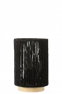 Настільна лампа LED циліндрична метал/бавовна велика Чорна - Фото 1