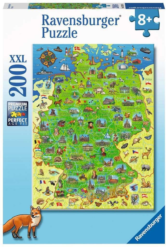 Дитячий пазл Ravensburger Барвиста карта Німеччини 200 деталей XXL, фото №1