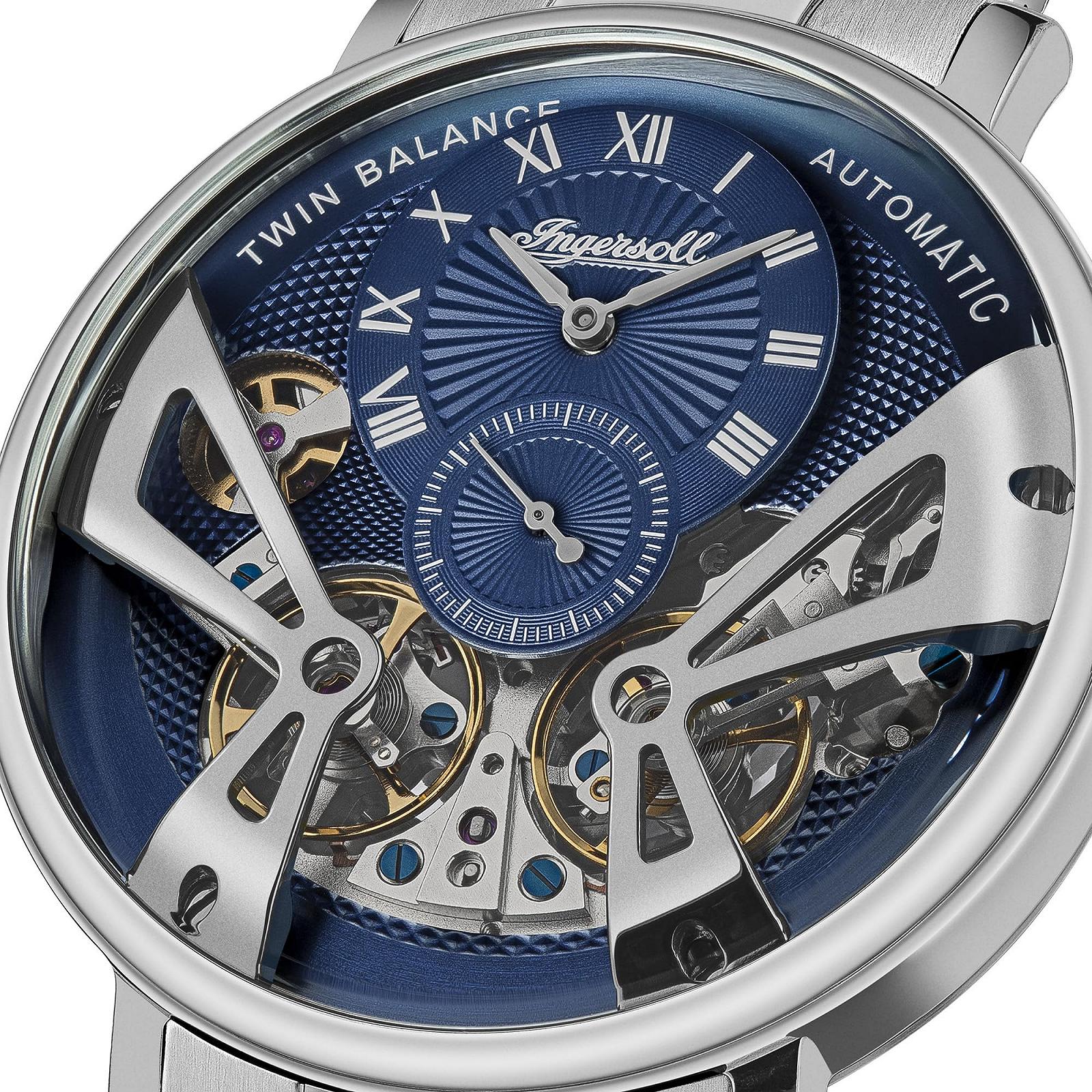 Чоловічий годинник Ingersoll The Tennessee 45mm Automatic з блакитним циферблатом та срібним сталевим браслетом, фото №3