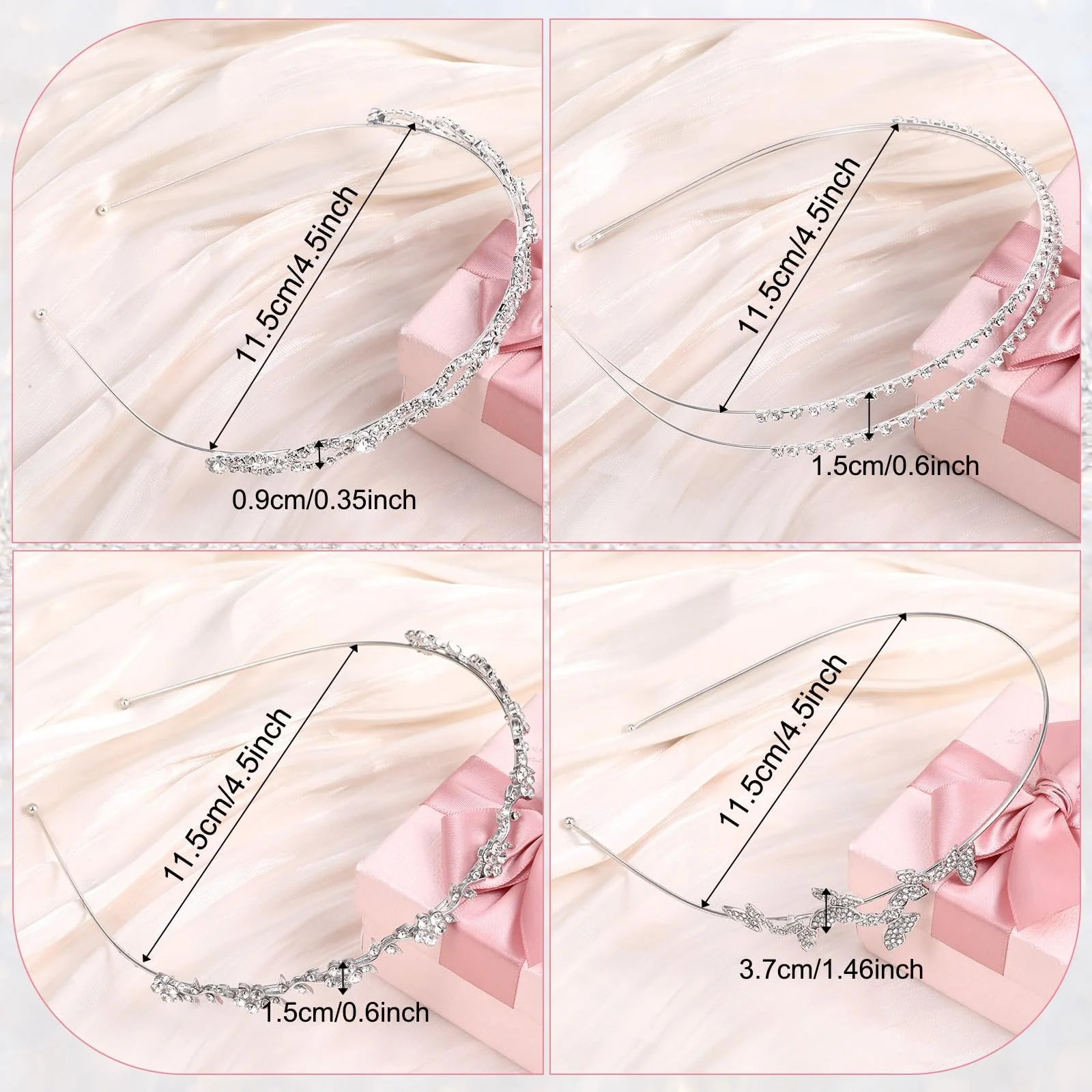 Набір з 4 обручів на голову з штучними діамантами, фото №2