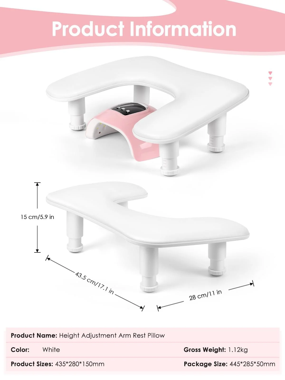 Підставка для рук U-подібна для манікюру: регульована по висоті подушка для рук, фото №6