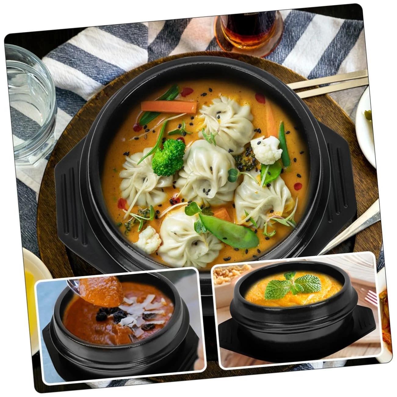 Кастрюля для бибимбап керамическая с подставкой термостойкая с двойной ручкой, фото №4 Кастрюля для бибимбап керамическая с подставкой термостойкая с двойной ручкой, фото №4