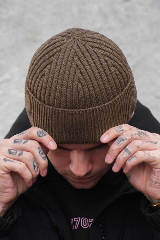 Утеплена трикотажна шапка біні докер на флісі Without Gvido khaki, фото №1 Утеплена трикотажна шапка біні докер на флісі Without Gvido khaki, фото №1