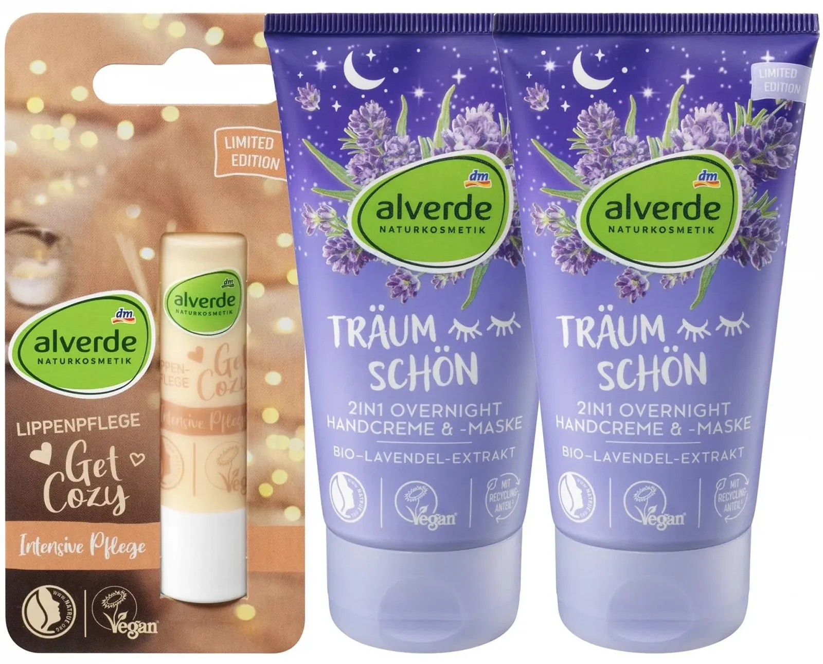 Набір для догляду за шкірою Alverde Natural Cosmetics з 3 предметів: Бальзам для губ + Крем & Маска для рук 2-в-1 (2 x 75 мл), 150 мл, фото №1