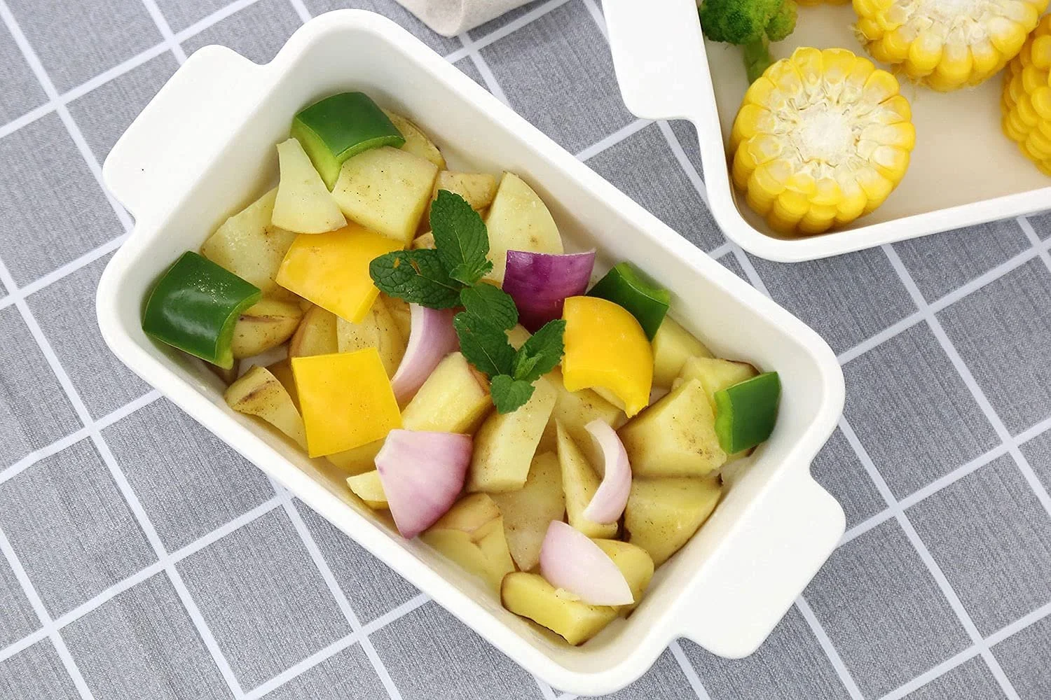 Набор форм для запекания Porcelain 2 шт. Белые прямоугольные полосатые с ручками, фото №3