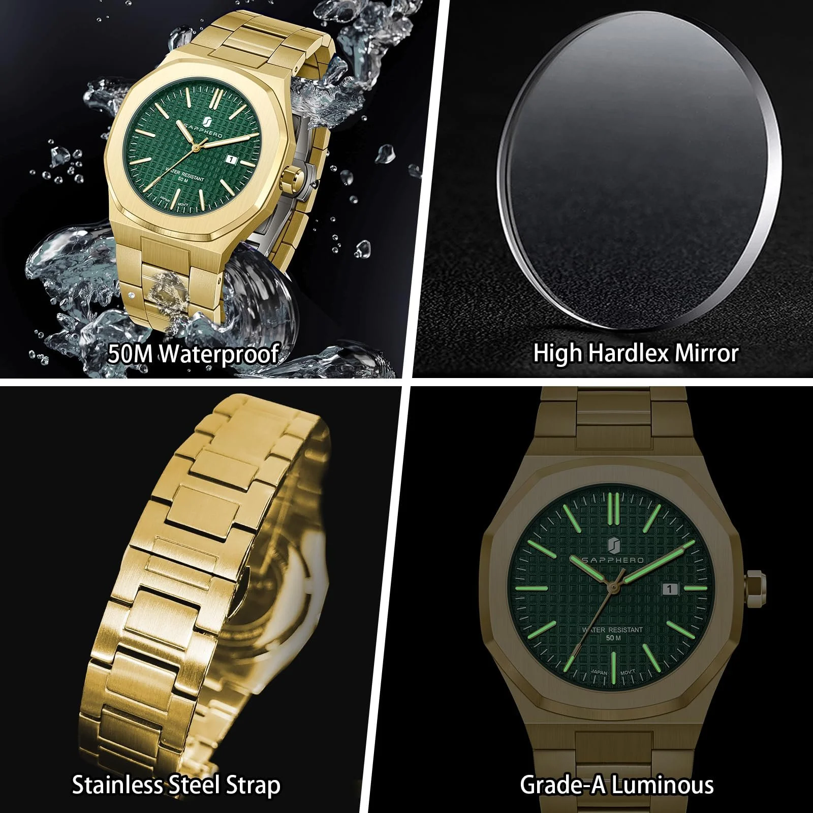 Часы SAPPHERO Мужские из нержавеющей стали 50 м Водонепроницаемые Классические Аналоговые Кварцевые с календарем, фото №5 Часы SAPPHERO Мужские из нержавеющей стали 50 м Водонепроницаемые Классические Аналоговые Кварцевые с календарем, фото №5