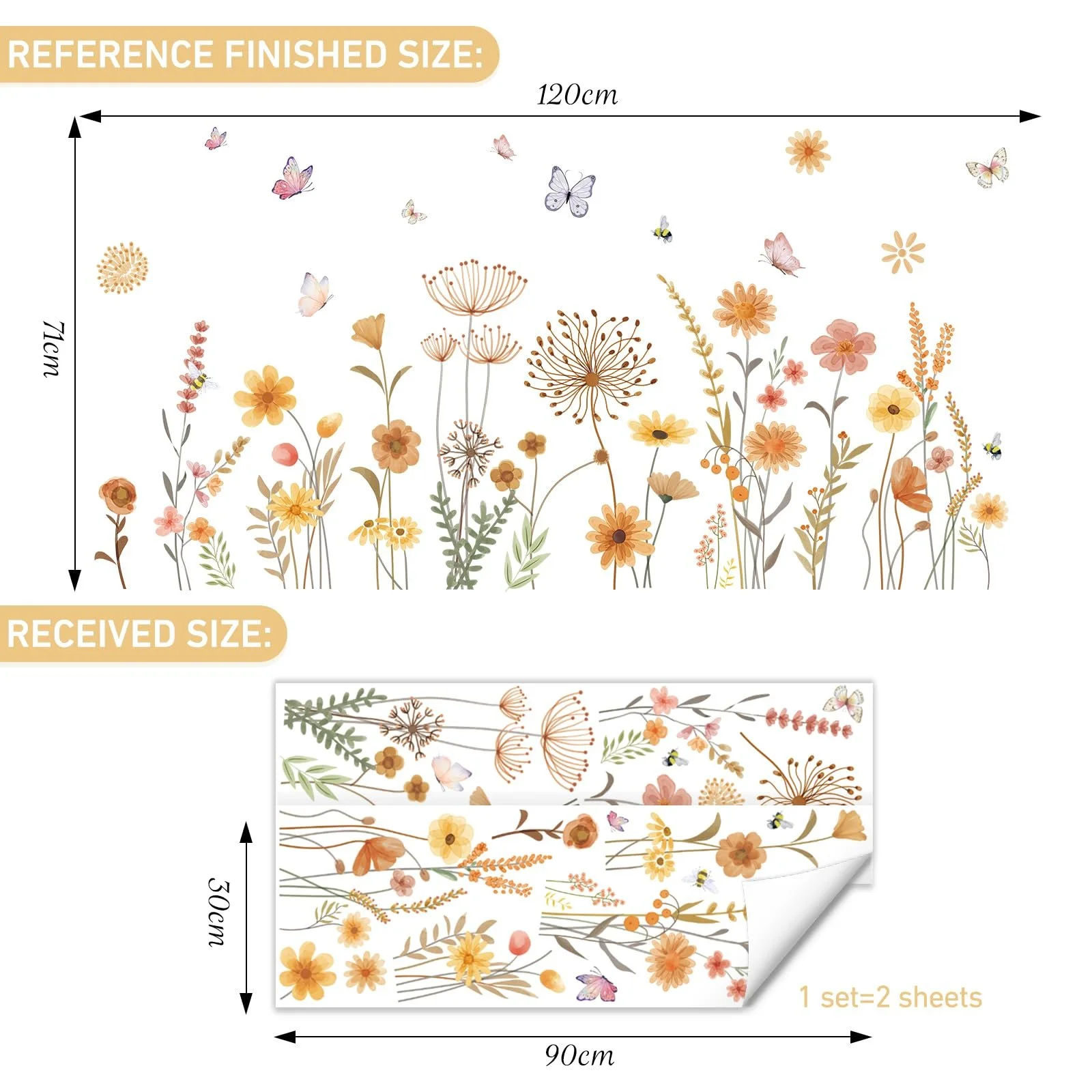 Наклейка на стіну SHUCHING Boho Flowers Wild Flowers Self-Adhesive, фото №4 Наклейка на стіну SHUCHING Boho Flowers Wild Flowers Self-Adhesive, фото №4