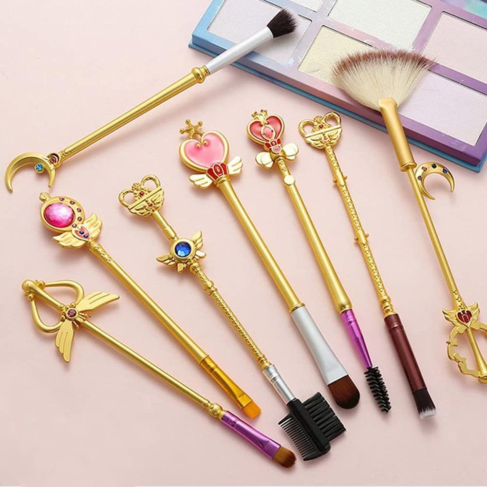 Набір кистей для макіяжу LXWLXDF Sailor Moon 8 шт, Gold/Rose Gold Cardcaptor Cherry Blossom з рожевою сумкою, фото №6