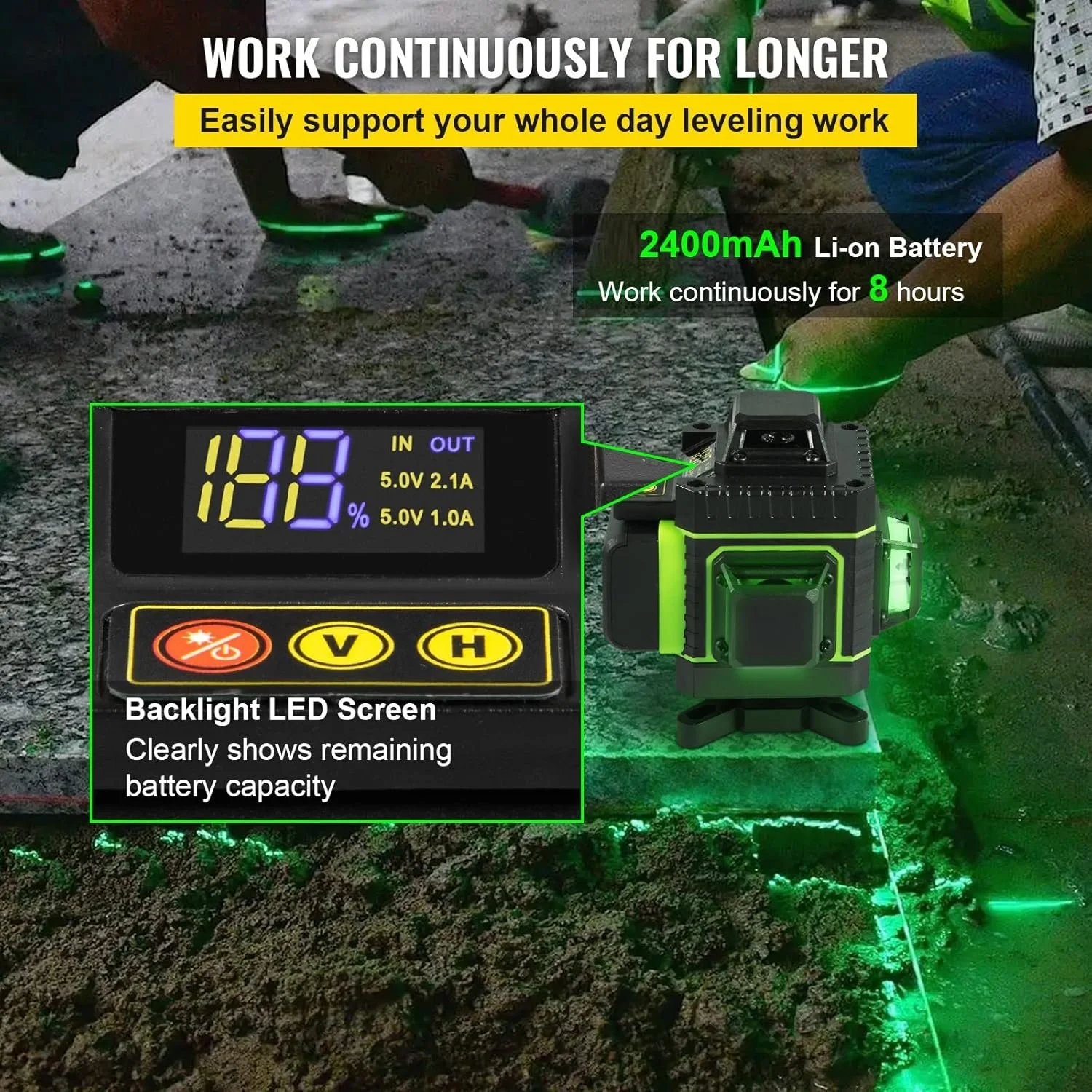 Лазерный уровень VEVOR 4*4D360 Green, фото №8