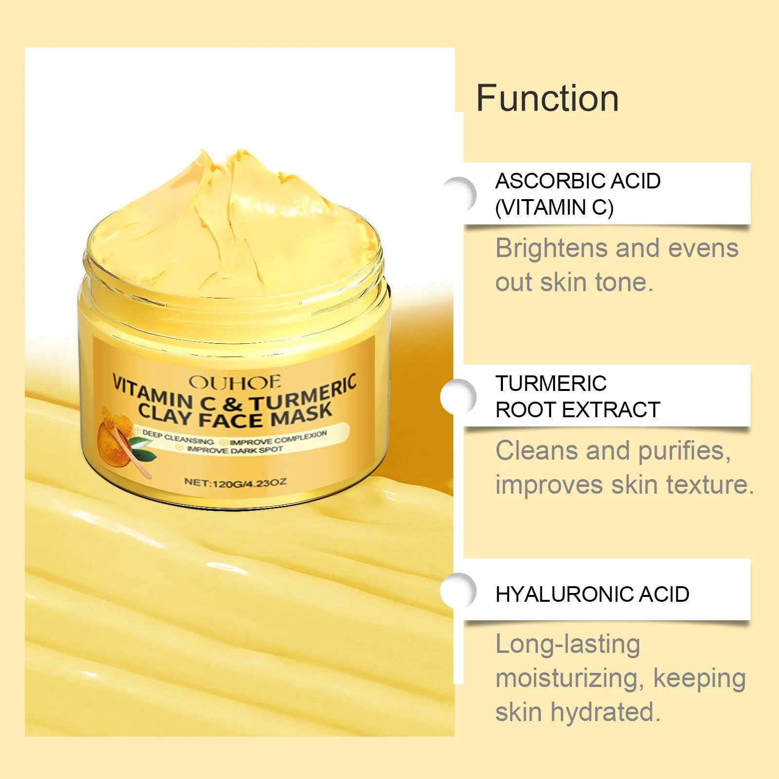 Маска для обличчя Вітамін C Куркума Глиняна маска для глибокого очищення проти чорних цяток та акне, фото №5