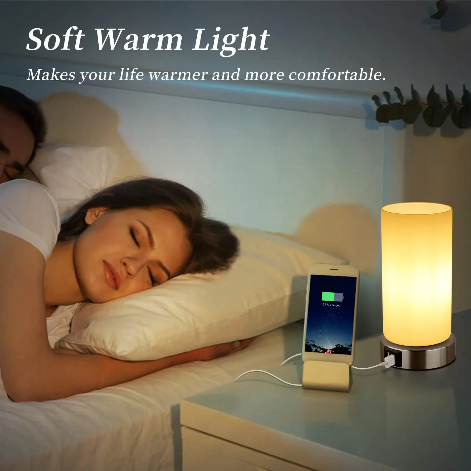 Настільні лампи 2 шт. Modern Touch Dimmable E14 2 USB Warm White, фото №4