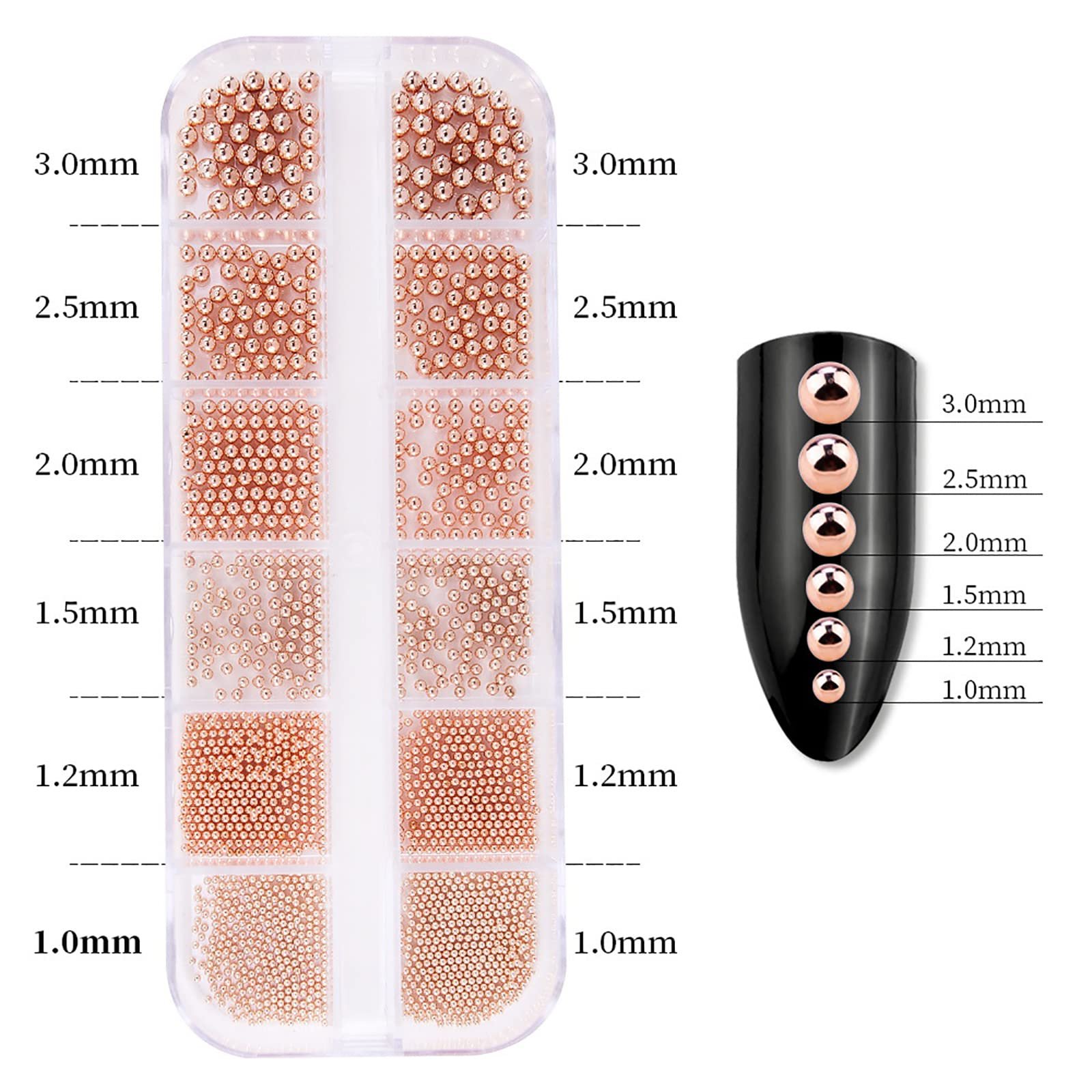 Кульки Сталеві для манікюру Rose Gold 6 Розмірів, фото №2