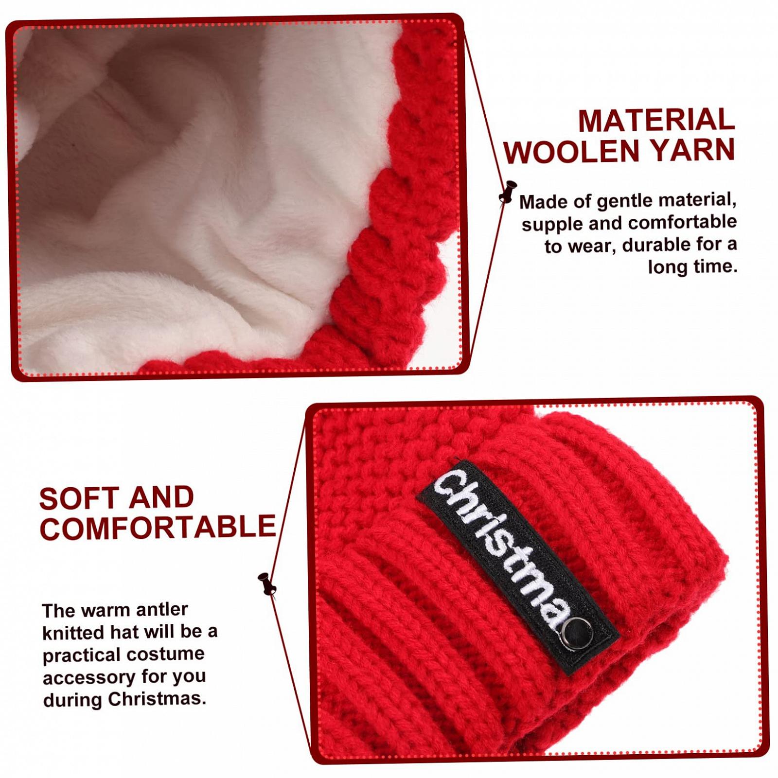 Вязаная шапка LIFKOME Рождественская Теплая шерстяная пряжа Красный, фото №4