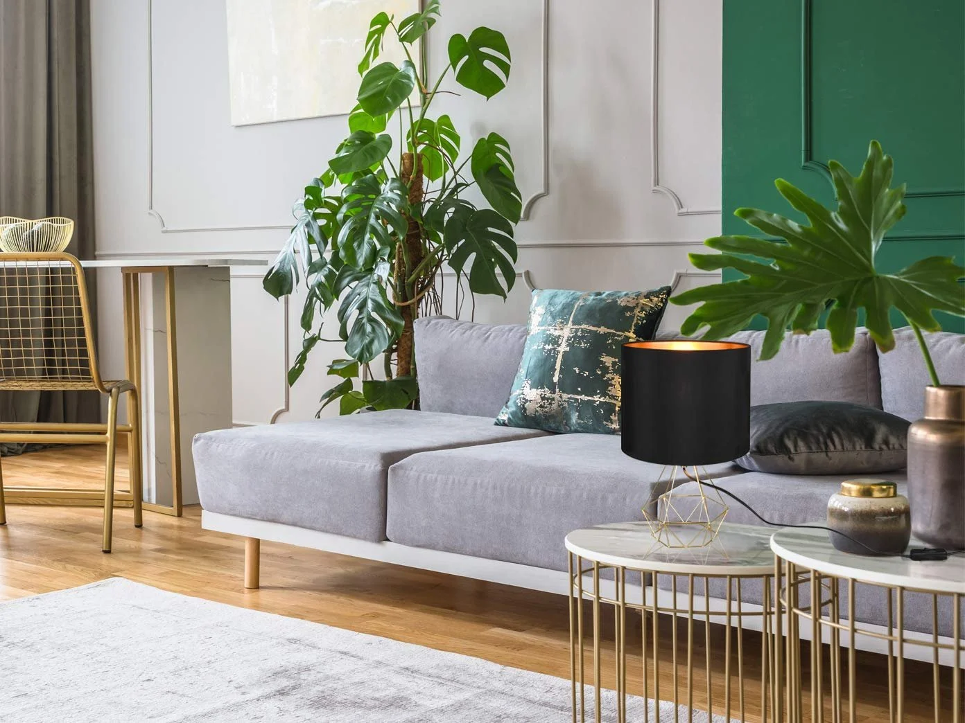 Настільна лампа LAUREA з сітчастим корпусом та тканинним абажуром Чорний Золотий, фото №8