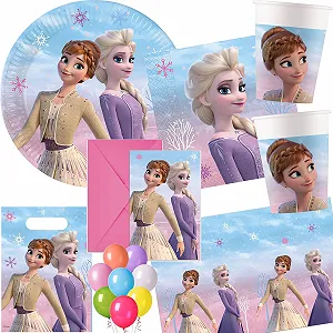 Набір посуду для вечірки Крижаний Вітер, тарілки, стакани, серветки, запрошення, скатертина, пакети для подарунків, серпантин, повітряні кульки - Фото 1